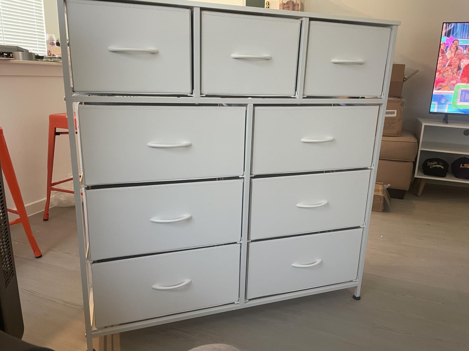 WLIVE 9-Drawer Dresser, Fabric Storage Tower for Bedroom, Hallway, Closet, Tall Chest Organizer Unit for Bedroom with Fabric Bins, Steel Frame, Wood Top, Easy Pull Handle, White customer photo 1