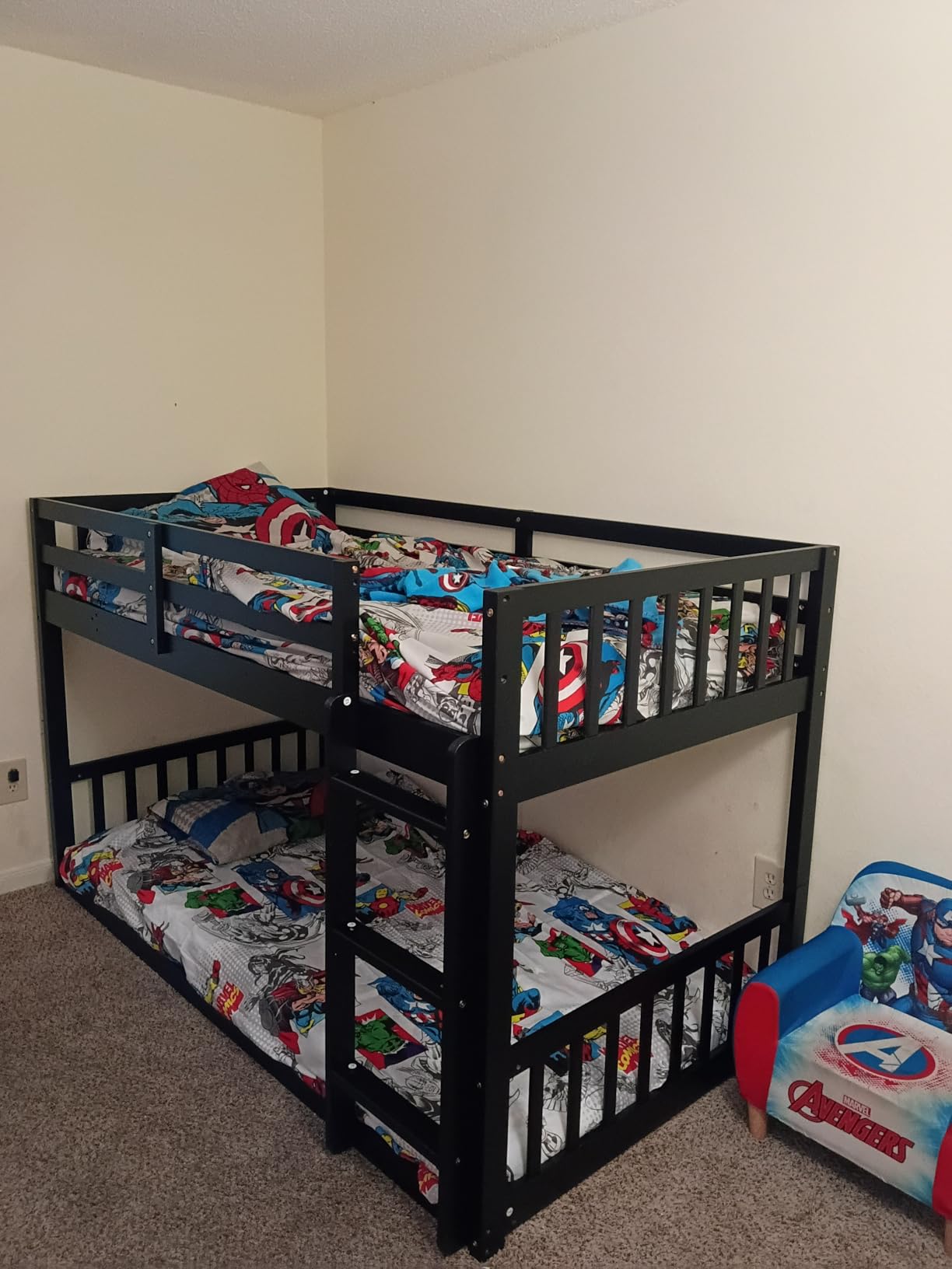 JOYMOR Solid Wood Low Twin Over Twin Bunk Bed for Kids/Junior, Bunk Bed Frame with Guardrails & Ladder for Boys Girls, No Box Spring Needed (Gray) customer photo 2