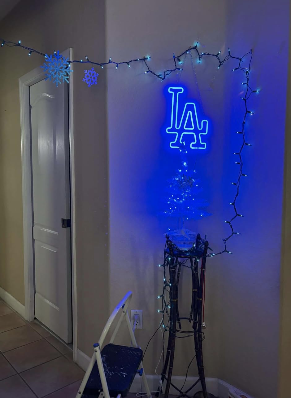 WonderfulLife Dodgers Neon Sign for Garage or Man Cave Decor,Gifts for Men With Dodge Baseball Team Logo,Blue Neon for Party,Bar,Dorm,Office Wall Art and Game Room Deco. customer photo 2