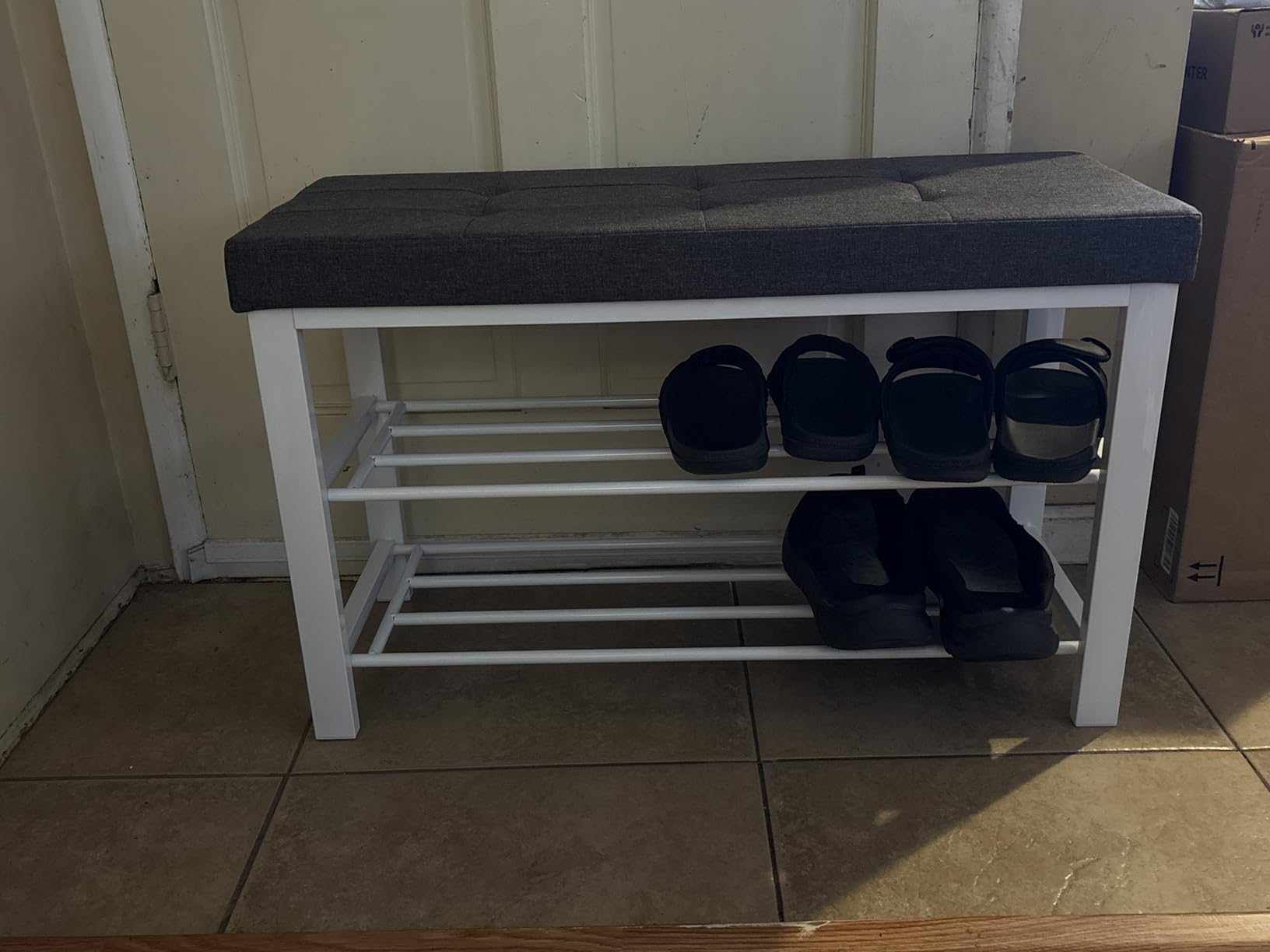 SONGMICS Shoe Bench, Storage Bench, Entryway Bench with Cushion, Shoe Shelf with Seat, Space-Saving, Modern Style, for Living Room, Bedroom, Hallway, Dark Gray and Ink Black ULBS576B33 customer photo 1