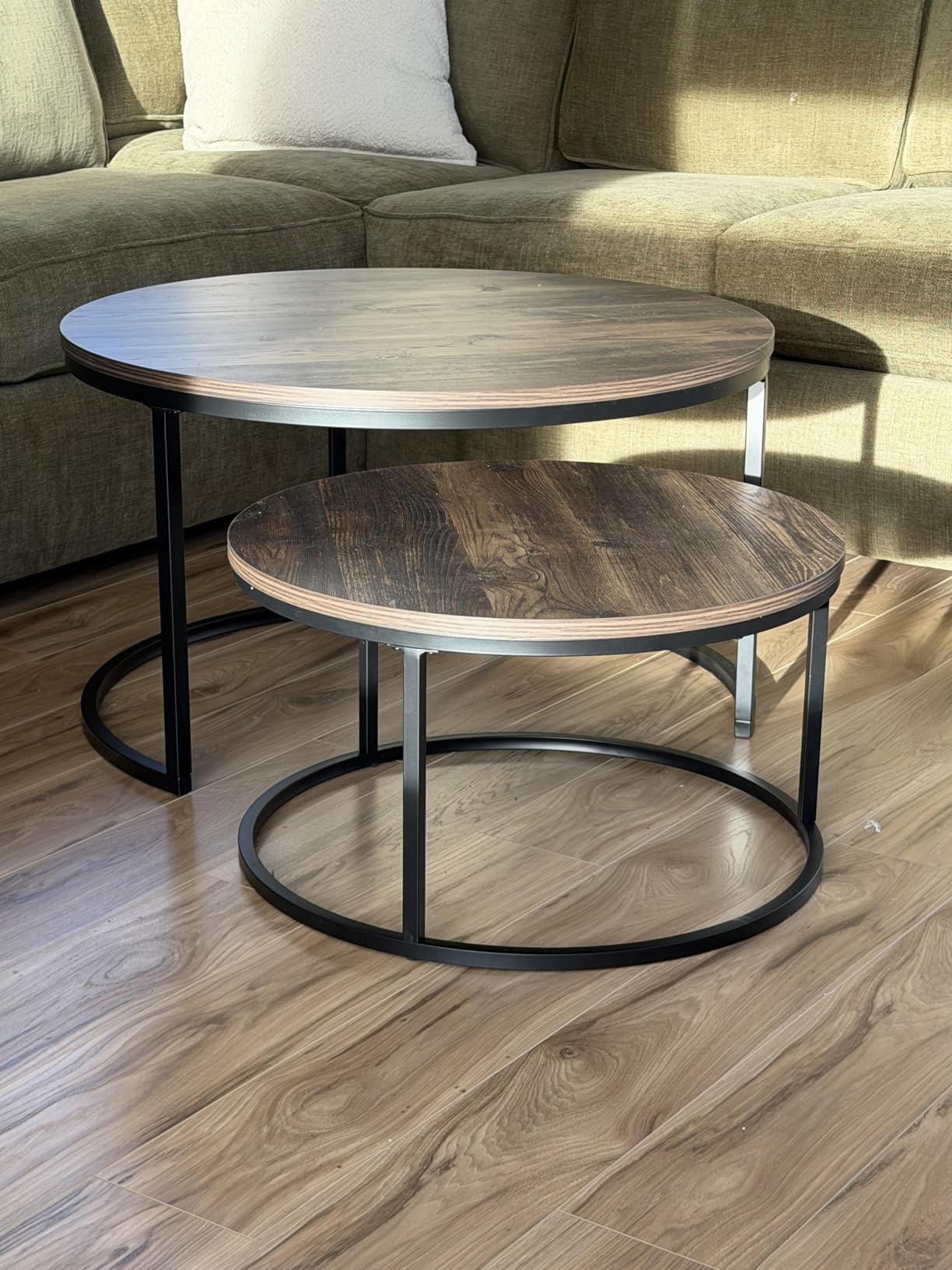 Nathan James Kendall Round Modern Nesting Coffee Set of 2, Stacking Living Room Accent Tables, Light Brown customer photo 1