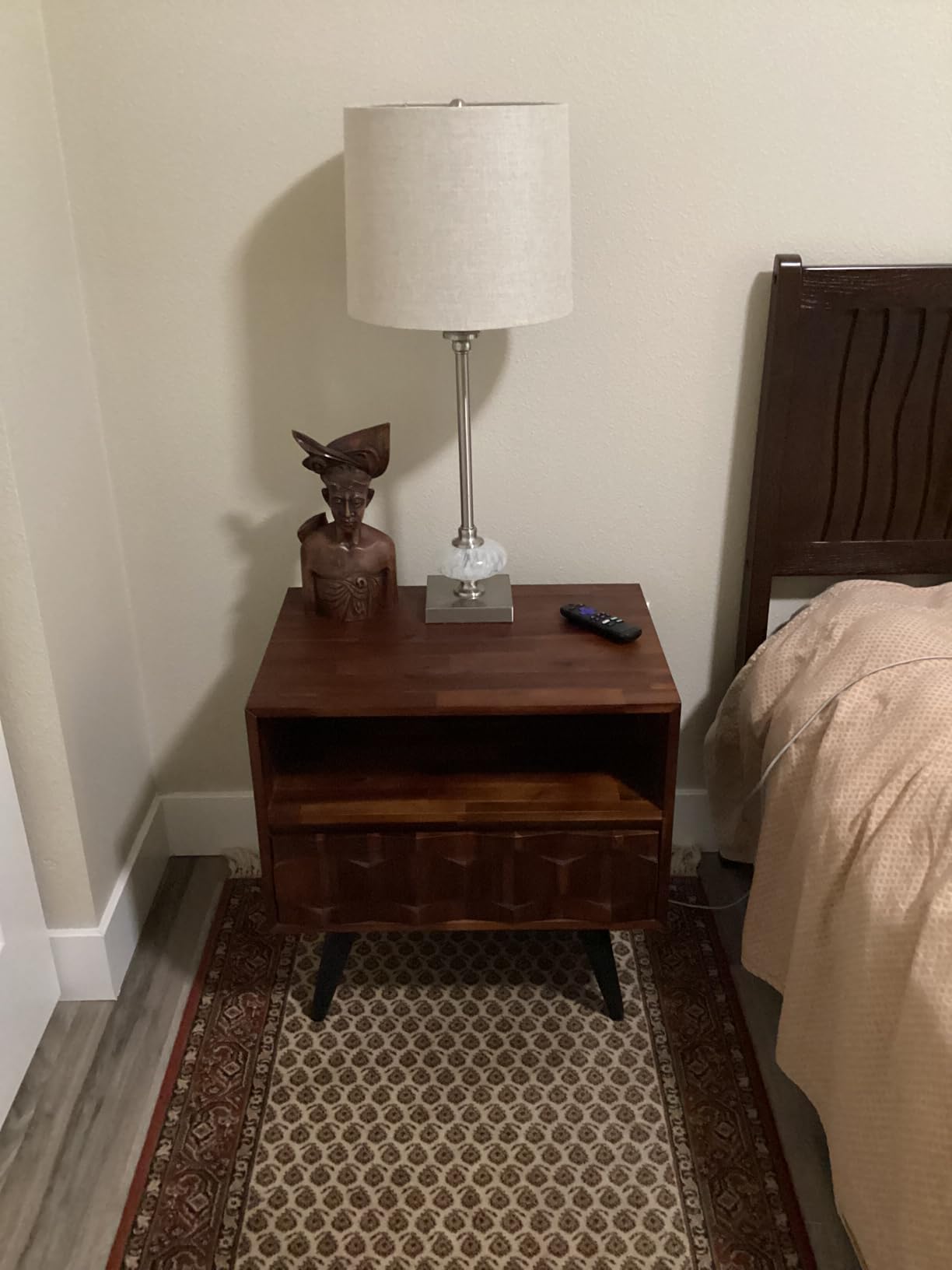 Bme Georgina Solid Wood Nightstand With 1 Drawer & Open Shelf - Fully Assembled Mid Century Modern Side Table - Geometric Pattern Bedside Dresser for Bedroom and Living Room customer photo 2