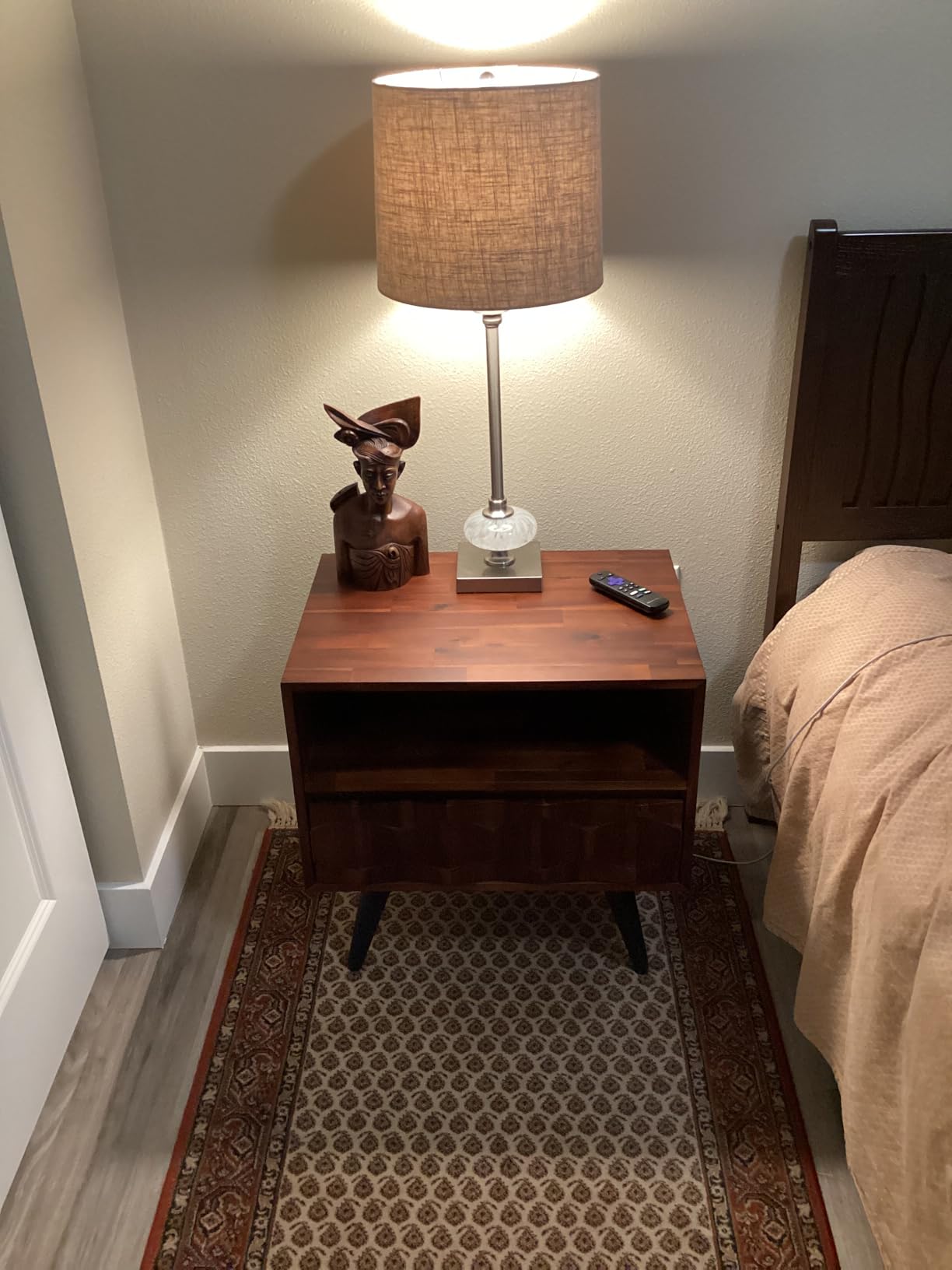 Bme Georgina Solid Wood Nightstand With 1 Drawer & Open Shelf - Fully Assembled Mid Century Modern Side Table - Geometric Pattern Bedside Dresser for Bedroom and Living Room customer photo 1
