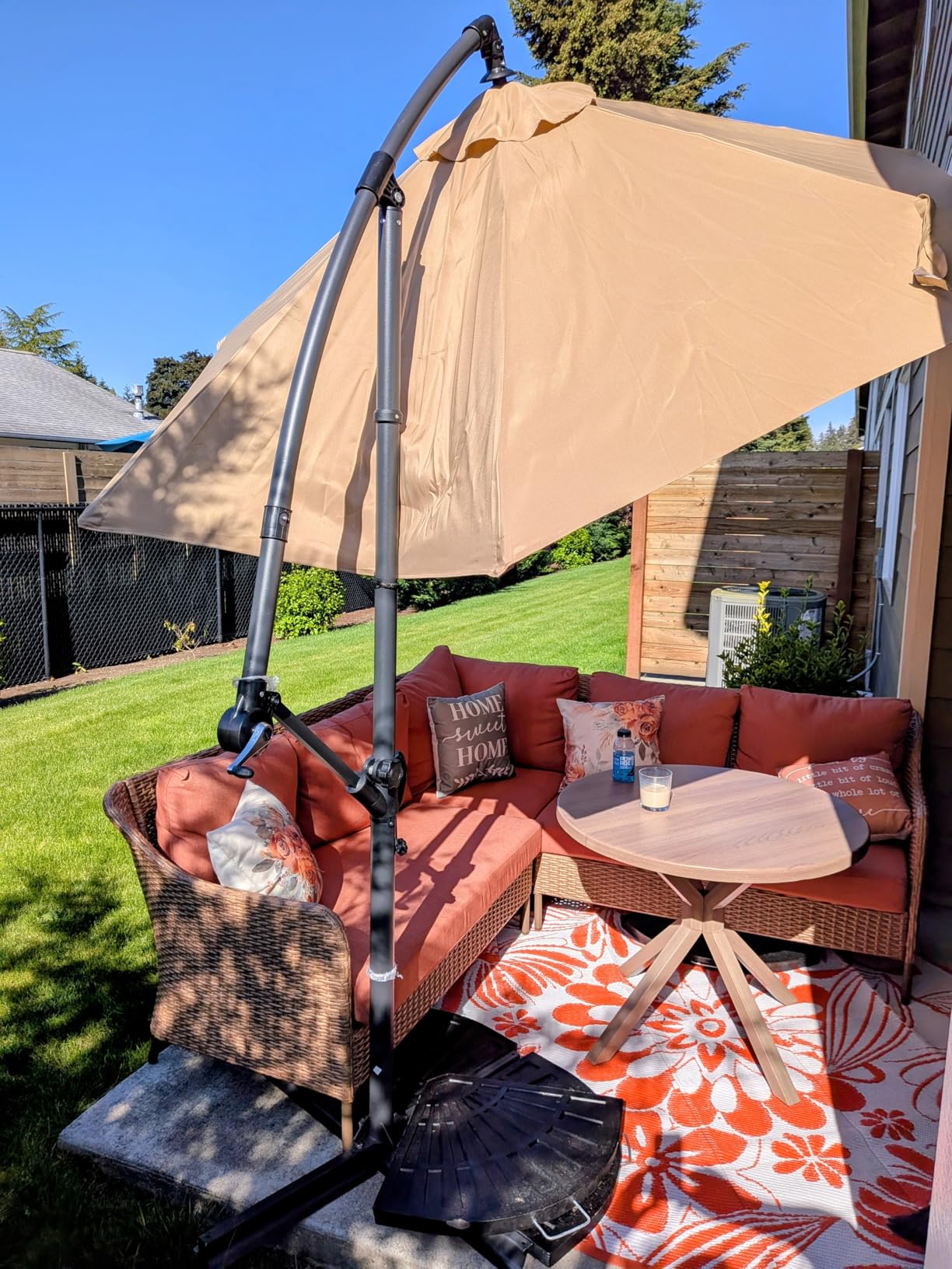 Shintenchi Offset Patio Umbrella with Easy Tilt Adjustment, Crank and Cross Base, Outdoor Cantilever Hanging Umbrella, Sunshade Free Standing Canopy, Dark Gray customer photo 1