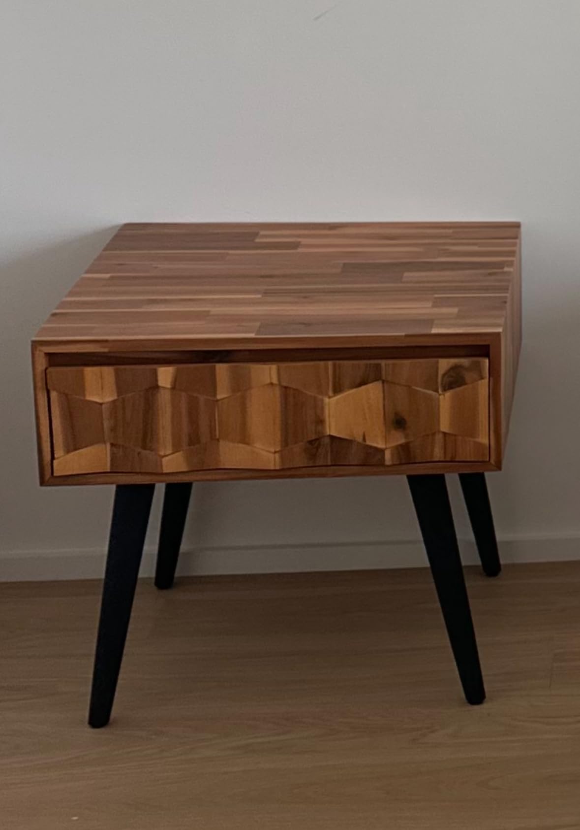 Bme Georgina Solid Wood Mid-Century Modern Side Table with Drawer - Fully Assembled Bedside Table with Rustic Geometric Pattern for Living Room or Bedroom customer photo 2