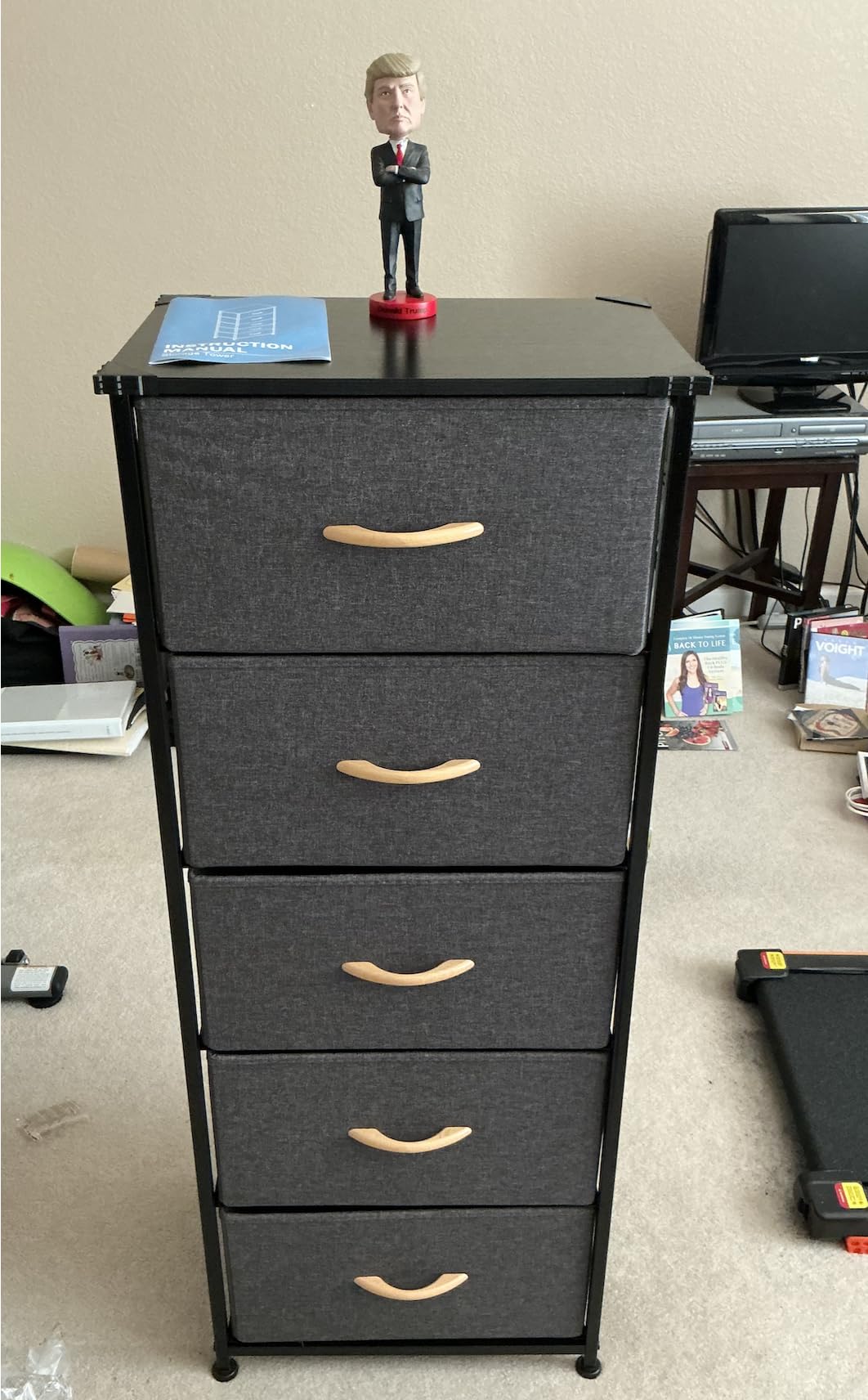 Crestlive Products Tall Dresser Vertical Storage Tower - Sturdy Steel Frame, Wood Top, Easy Pull Fabric Bins - Organizer Unit for Bedroom, Hallway, Entryway, Closets - 5 Drawers(White) customer photo 2