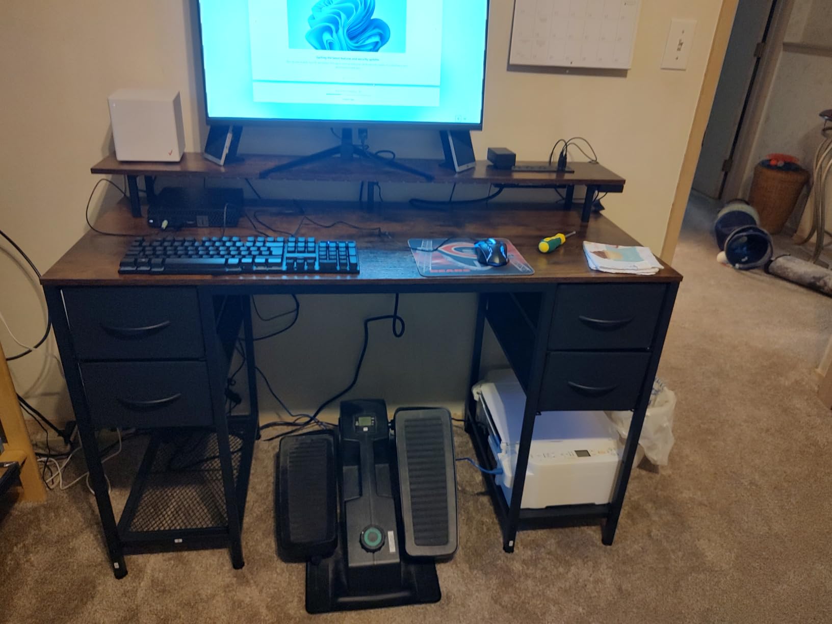Huuger 47 inch Computer Desk with 4 Drawers, Gaming Desk with LED Lights & Power Outlets, Home Office Desk with Large Storage Space for Bedroom, Work from Home, Black customer photo 1