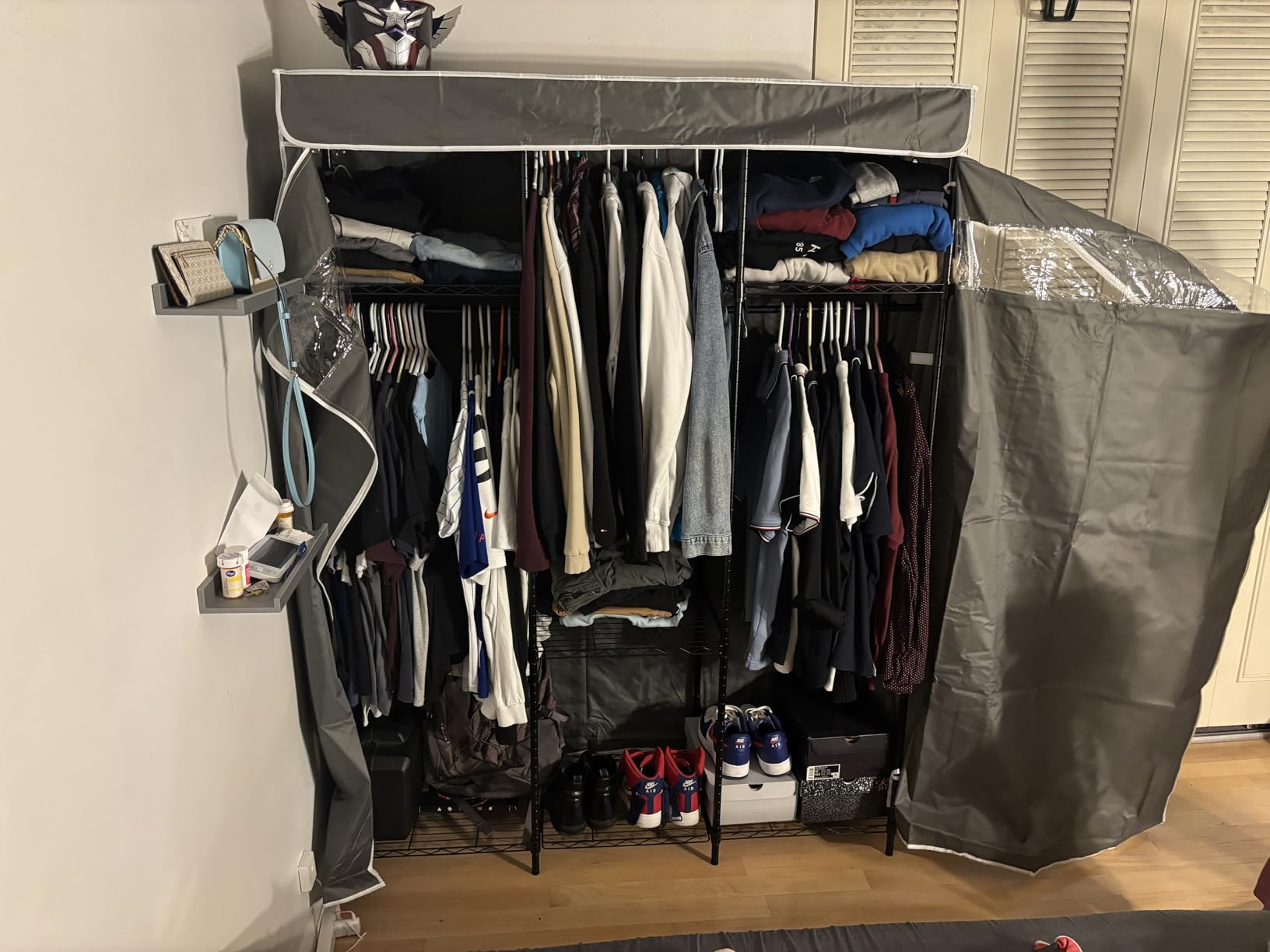Raybee Clothes Rack, Clothing Racks for Hanging Clothes, Clothes Rack with Cover, Portable Closet with Adjustable Shelves, Garment Rack Load 800LBS for Bedroom, Apartment, Dorm, Space Saving, Grey customer photo 1