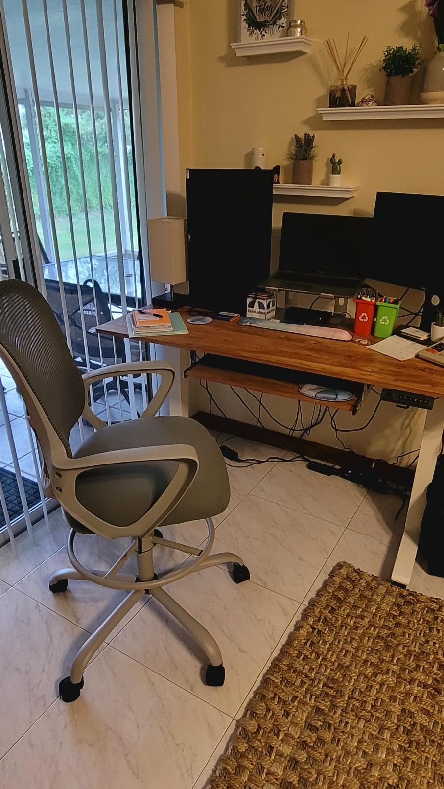 DUMOS Drafting Chair - Ergonomic Tall Office for Standing Desk, Counter with Height Adjustable and Comfortable Lumbar Support, Fixed Armrests, Grey customer photo 2