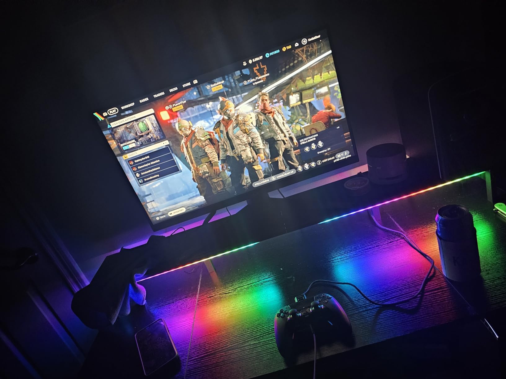 ODK 48 Inch Gaming Desk with LED Lights & Storage Shelves, Black | Customizable LED lighting, Raised monitor stand, Dedicated CPU stand, Gaming & home office customer photo 1