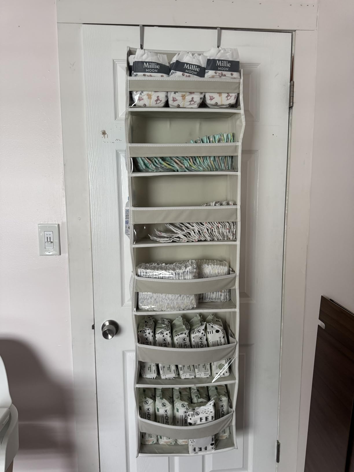 HOMELUX THEORY UPGRADED 6 Tiers Over The Door Organizer Hanging - 100D EXTRA THICK & 50lbs HUGE CAPACITY, 12 Side Mesh Pockets Over The Door Shoe Organizer, Hanging Closet Organizer (Ivory, 1pc) customer photo 2