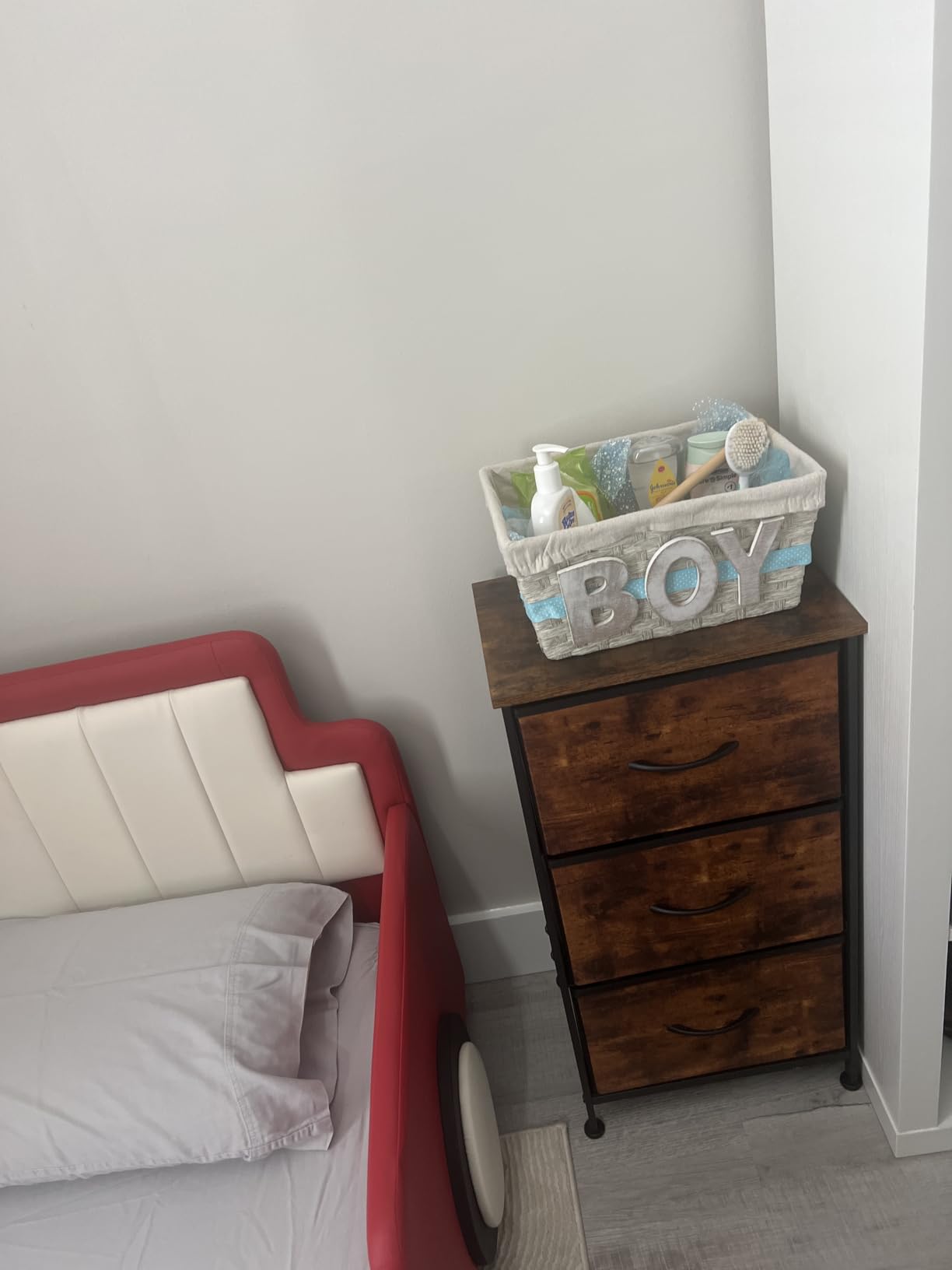 WLIVE Nightstand with 3 Drawers, Fabric Dresser, Organizer Unit, Storage Dresser for Bedroom, Hallway, Entryway, Closets, Sturdy Steel Frame, Wood Top, Easy Pull Handle, White customer photo 1