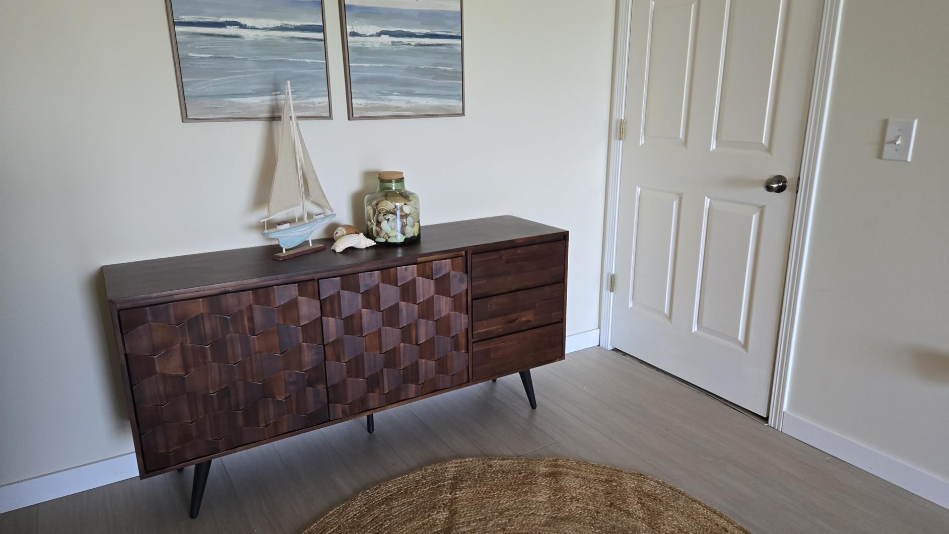Bme Sideboard Georgina Solid Wood 2 Doors & 3 Drawers, 61'' Mid Century Modern Cabinet with Geometric Pattern for Kitchen, Dining, Living Room customer photo 1