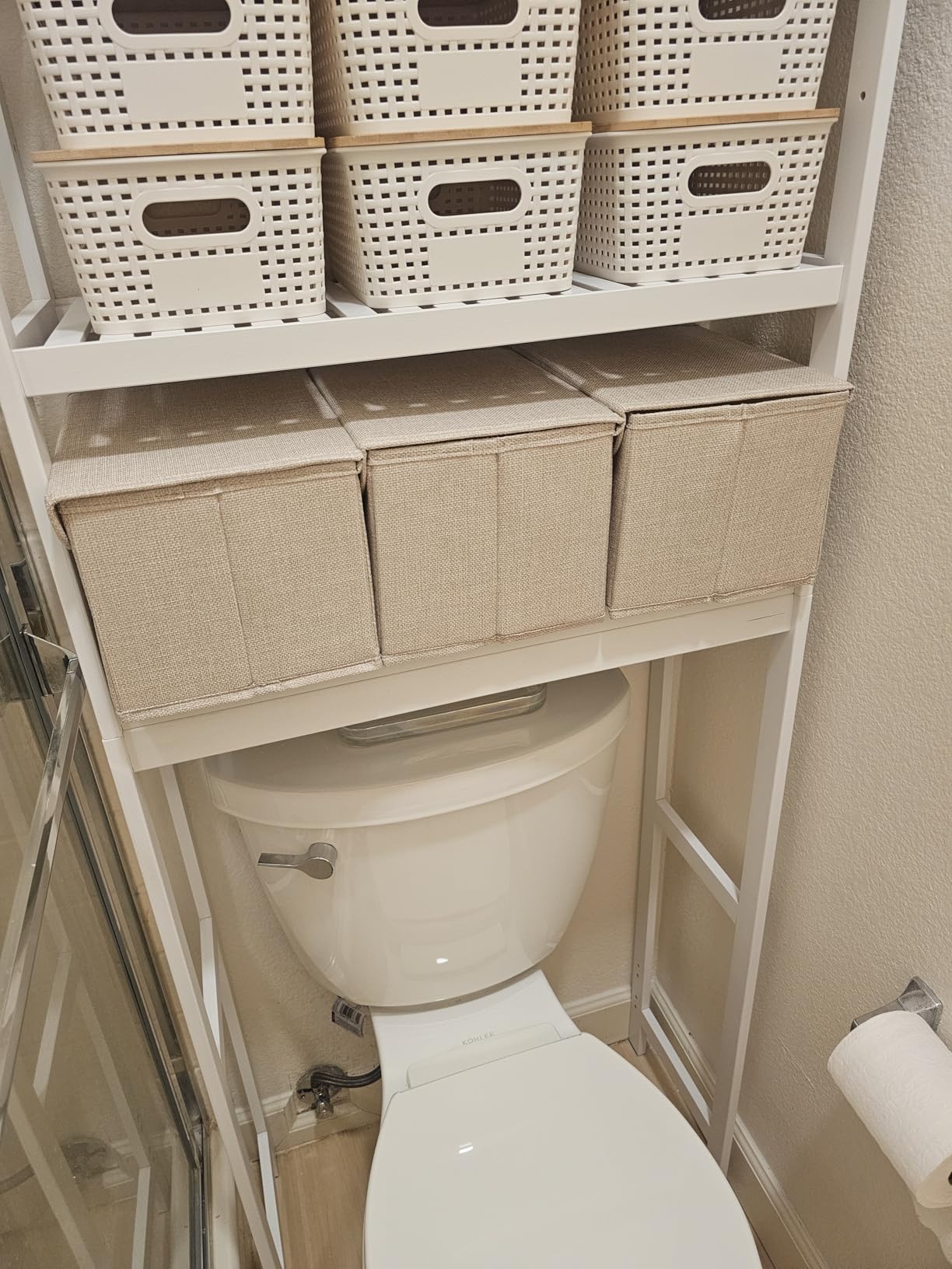 SONGMICS Over The Toilet Storage, 3-Tier Over Toilet Bathroom Organizer with Adjustable Shelf, 10.2 x 24.8 x 66.9 Inches, Space-Saving, Forest Green UBTS001C01 customer photo 1