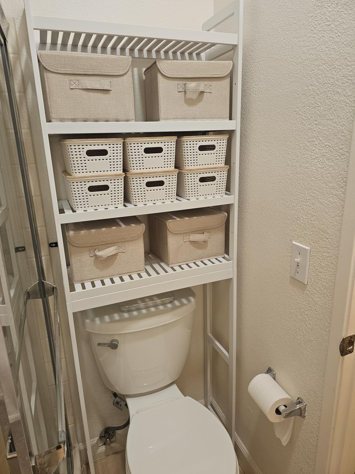SONGMICS Over The Toilet Storage, 3-Tier Over Toilet Bathroom Organizer with Adjustable Shelf, 10.2 x 24.8 x 66.9 Inches, Space-Saving, Forest Green UBTS001C01 customer photo 2