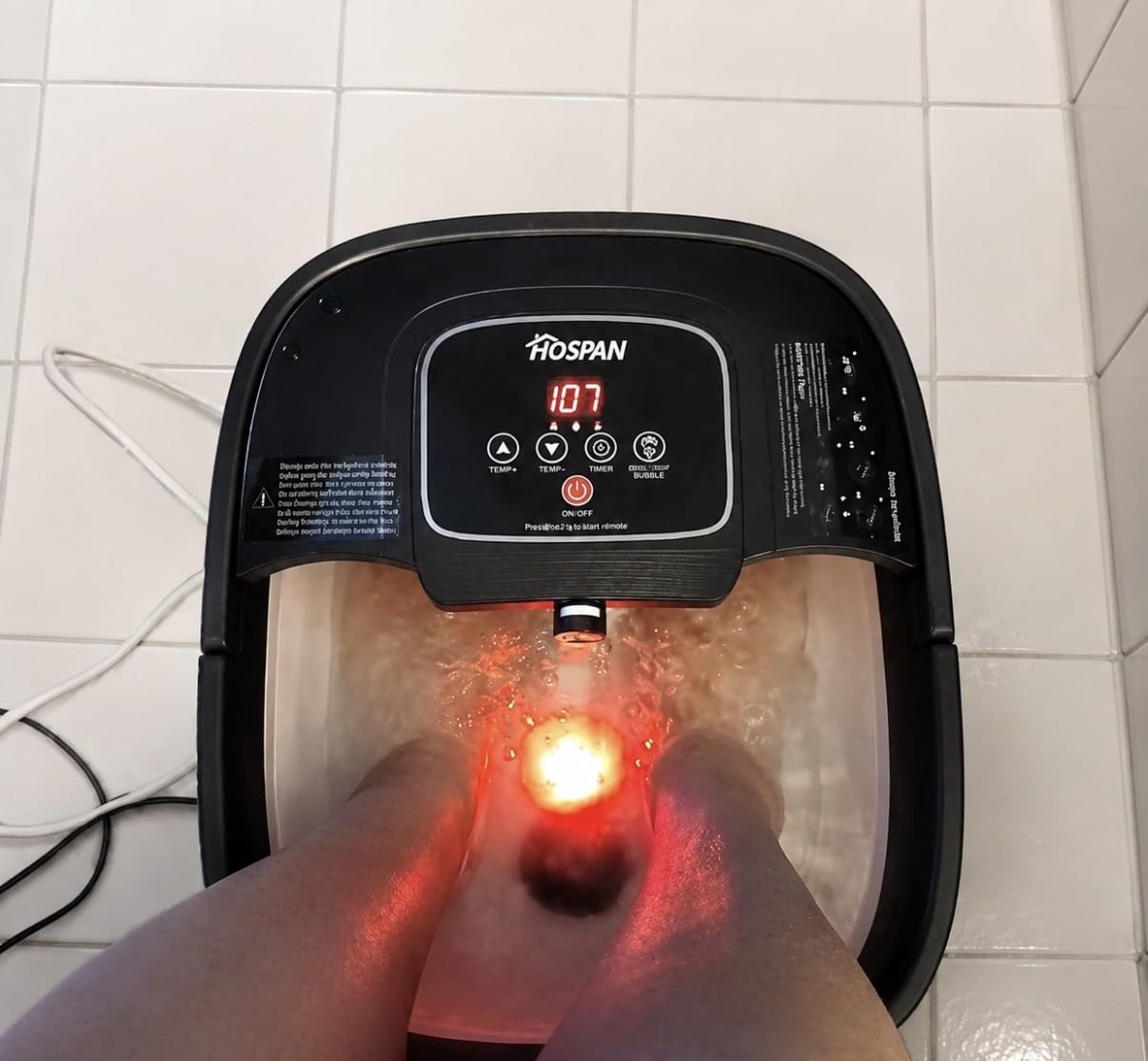 HOSPAN Collapsible Foot Spa with Heat, Bubble, Red Light, and Temperature Control, Foot Bath Massager with 8 Shiatsu Massage Rollers, Pedicure Foot Spa for Relaxation and Stress Relief, Black customer photo 1
