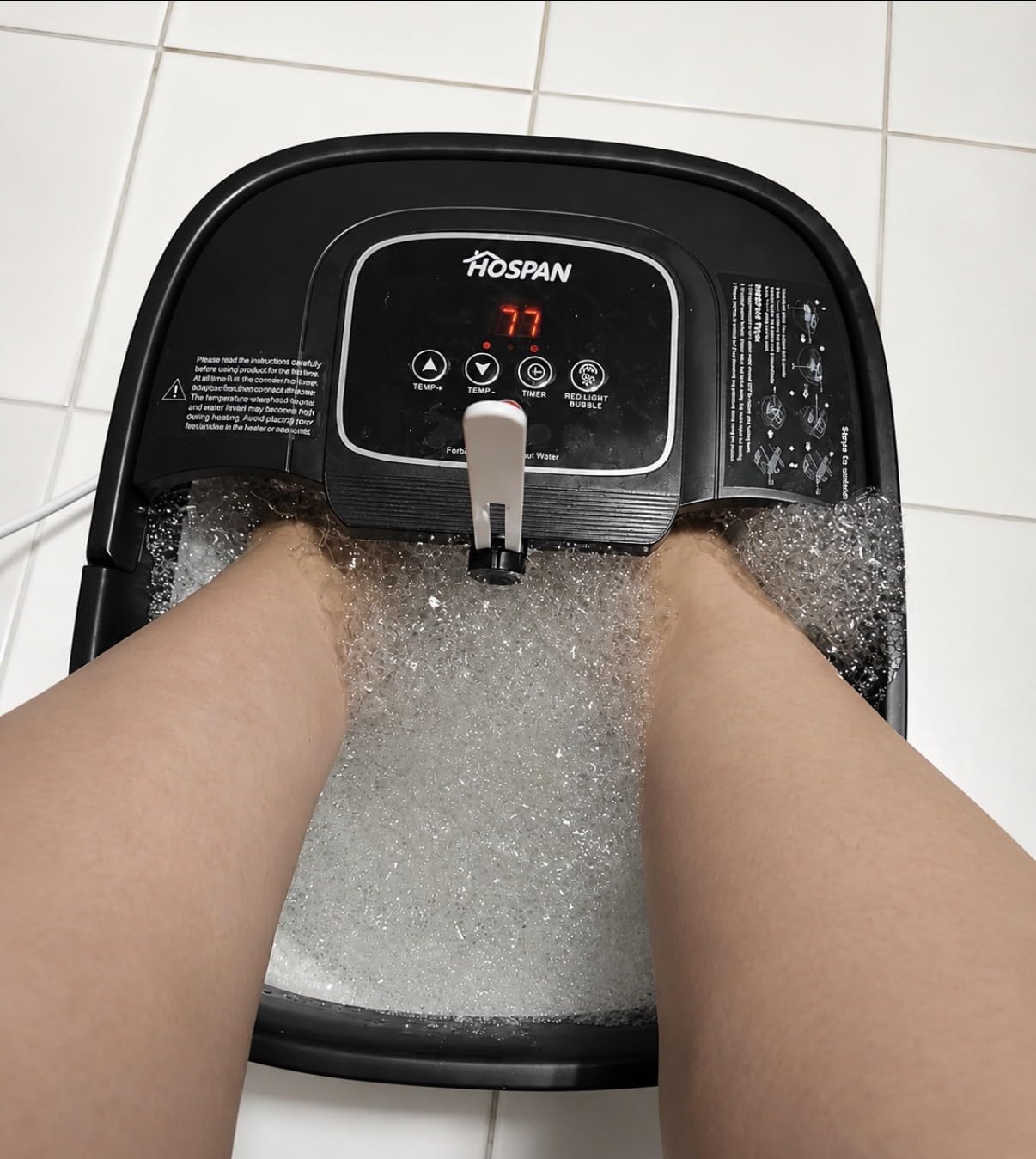 HOSPAN Collapsible Foot Spa with Heat, Bubble, Red Light, and Temperature Control, Foot Bath Massager with 8 Shiatsu Massage Rollers, Pedicure Foot Spa for Relaxation and Stress Relief, Black customer photo 2