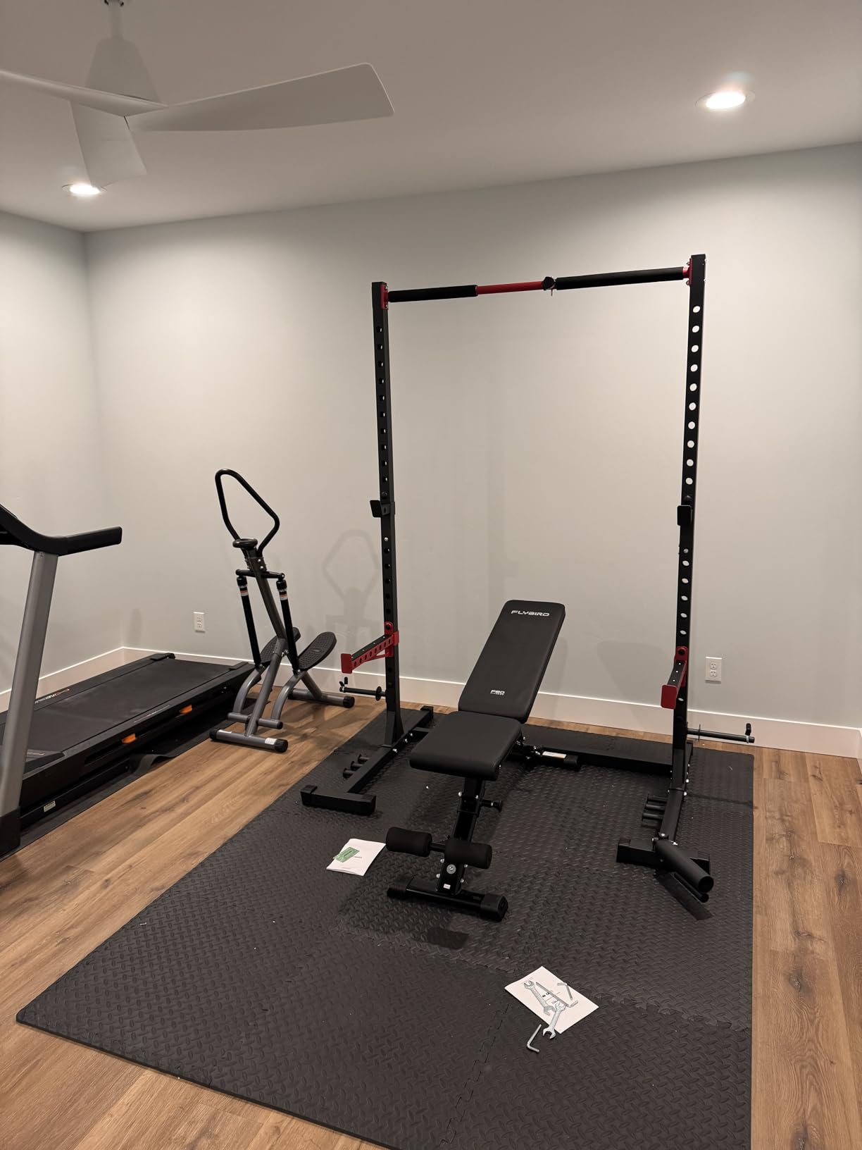 FLYBIRD SR1 Squat Rack, Adjustable Power Rack for 6FT/7FT Barbells | Squat Rack for Home Gyms with Pull-Up Bar, 22 Adjustment Positions, J-Hooks and Safety Spotter Arms w/ 110/180LBS Home Package customer photo 2