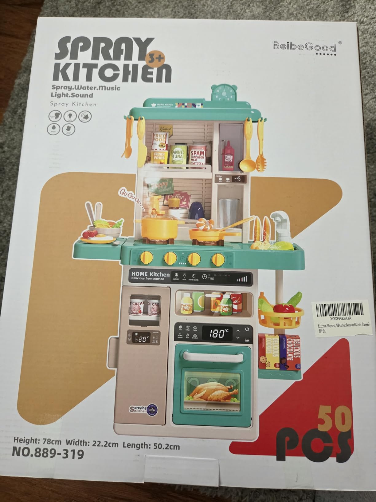 Kids Kitchen Play Set, Interactive Kids Kitchen Play Set with 50Pcs of Pretend Kitchen Toys, Realistic Sound Effects, and Simulated Functionality - Suitable for Toddlers Aged 3-5 Years (Pink) customer photo 2
