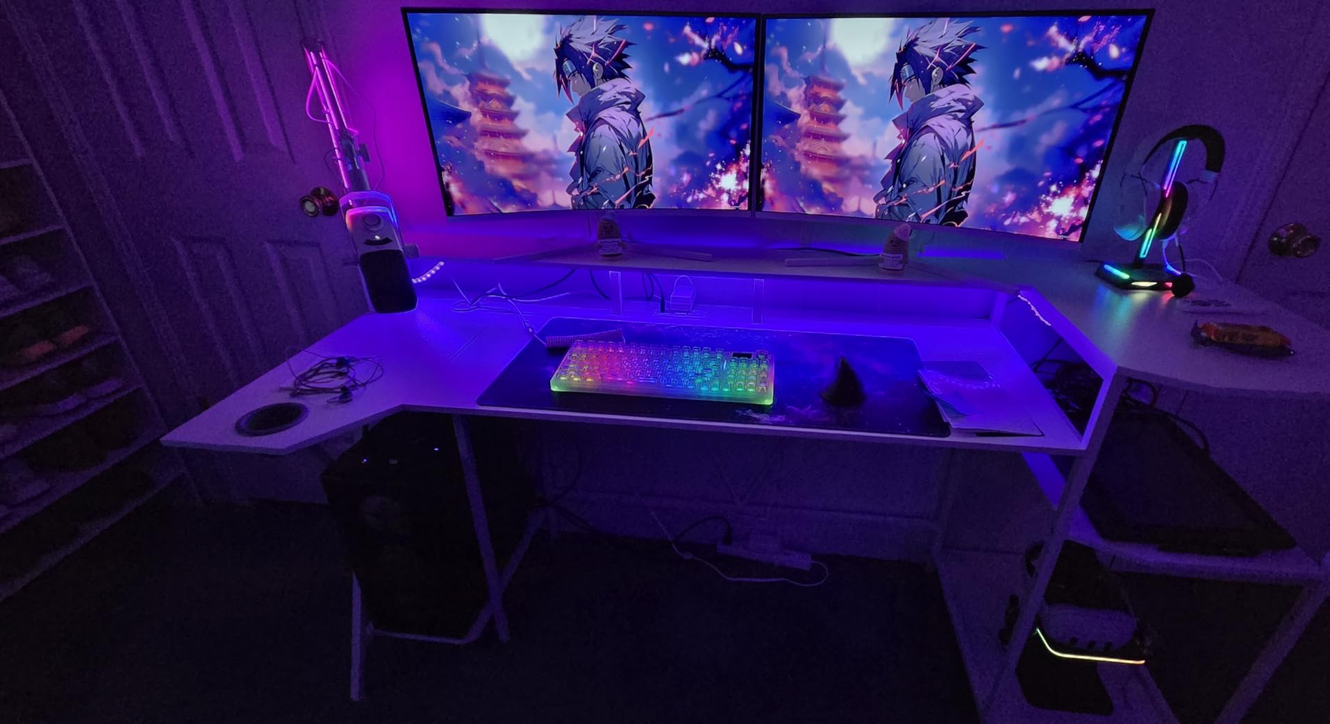 SEDETA Gaming Desk 70.8'' with LED Lights and Storage Shelves, Computer Desk with Monitor Stand, Power Outlets and Cup Holder, Large PC Gamer Desk, Gaming Table for Bedroom, Living Room, Black customer photo 2