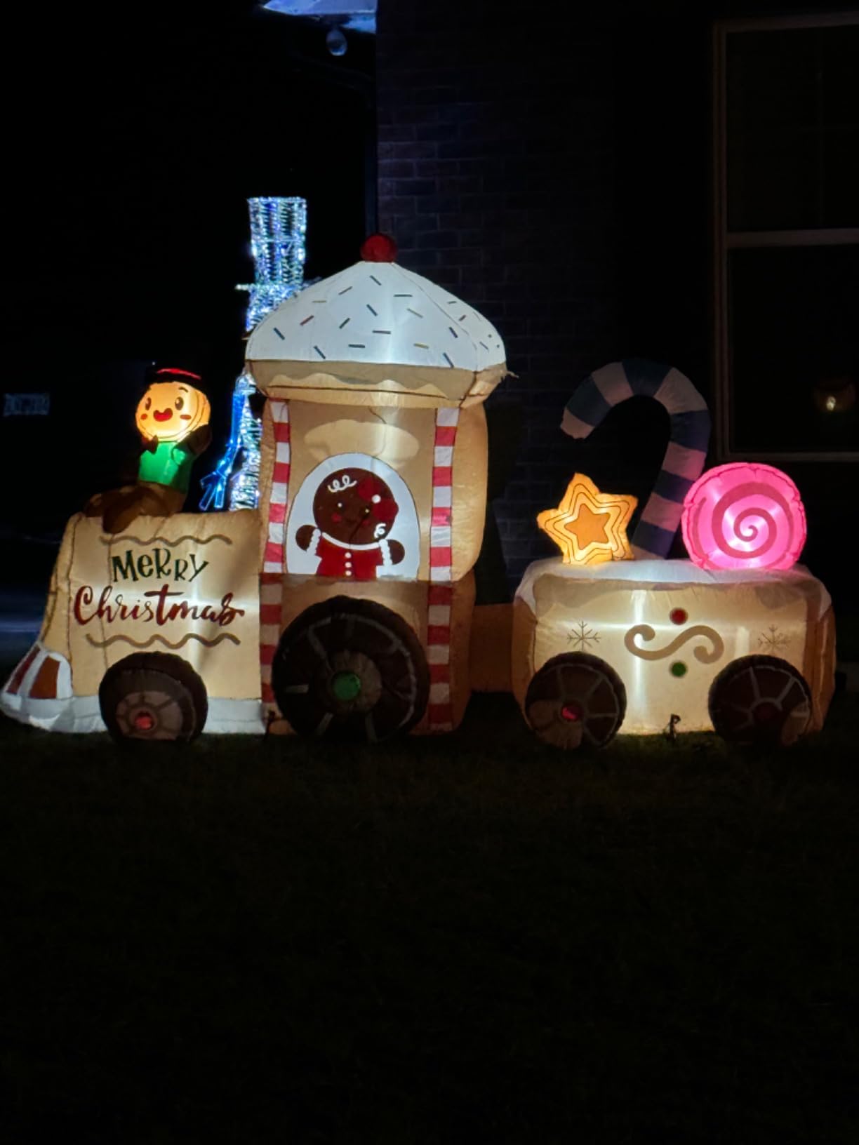 10 Ft Long Christmas Inflatables Train Decorations, Gingerbread Train Blow Up Outdoor Inflatable Decor with Built-in LED Light, Xmas Train with Hot Cocoa Mug Candy Gingerbread Man for Garden Lawn Yard customer photo 1