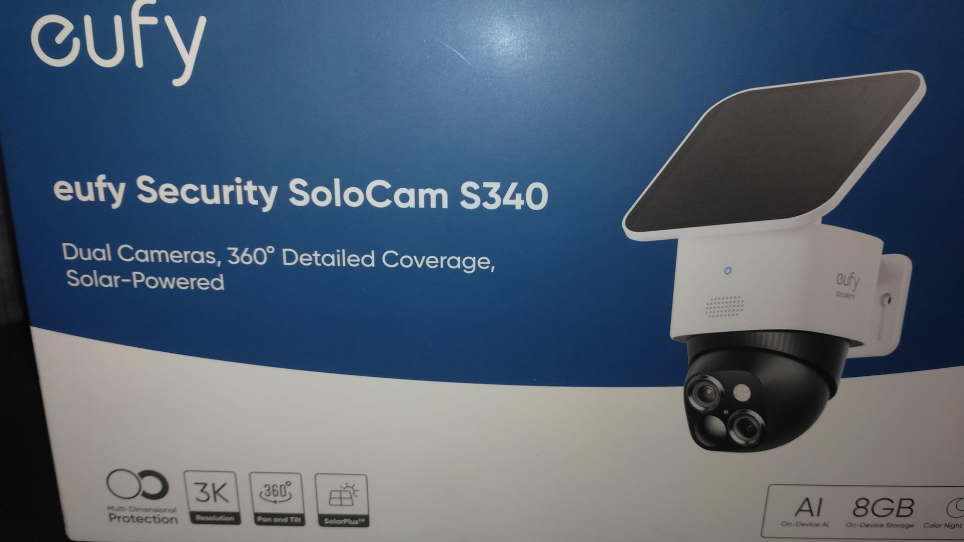 eufy Security 3K Dual Camera, SoloCam S340, Solar Security Cameras Wireless Outdoor, 360° Coverage, Pan & Tilt, No Blind Spots, No Monthly Fee, Built-in 8GB customer photo 1