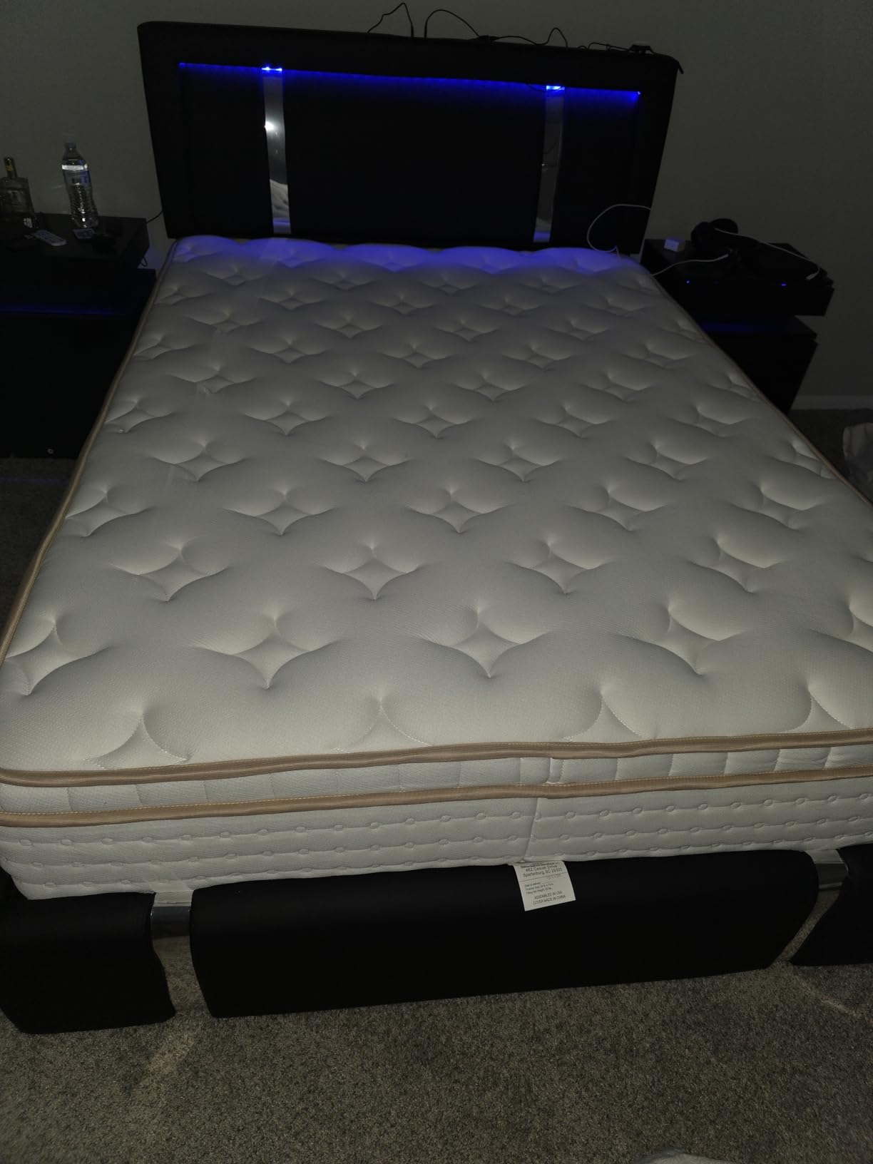 Full Size Bed Frame with RGB LED Lights Headboard & 2 Storage Drawers, Modern Upholstered Faux Leather Smart Platform Bed with Iron Metal Decor, USB & USB-C Charging Ports, No Box Spring Needed, Black customer photo 1