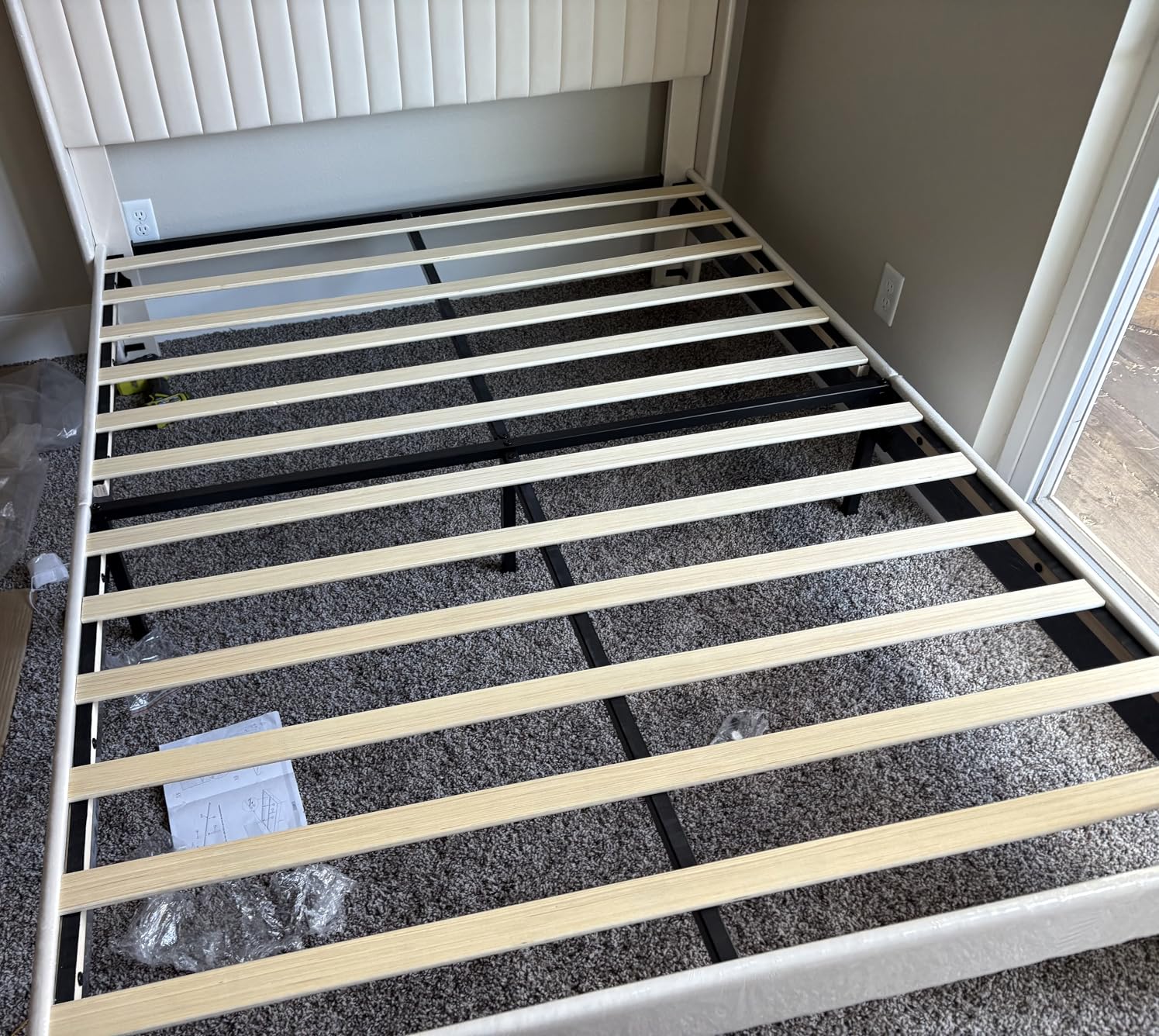 Allewie Queen Size Velvet Bed Frame with Vertical Channel Tufted Wingback Headboard, Upholstered Platform Bed, Strong Wooden Slats, No Box Spring Needed, Easy Assembly, White customer photo 2