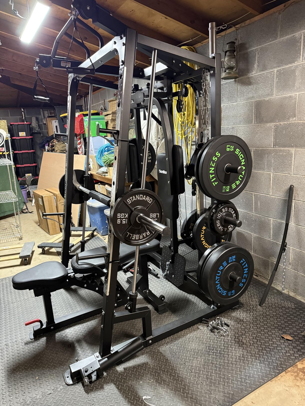 SunHome Smith Machine, Power Cage Squat Rack with Smith Bar, LAT Pull-Down Systems, Cable Crossover Machine and Cable Attachment for Home Gym customer photo 1