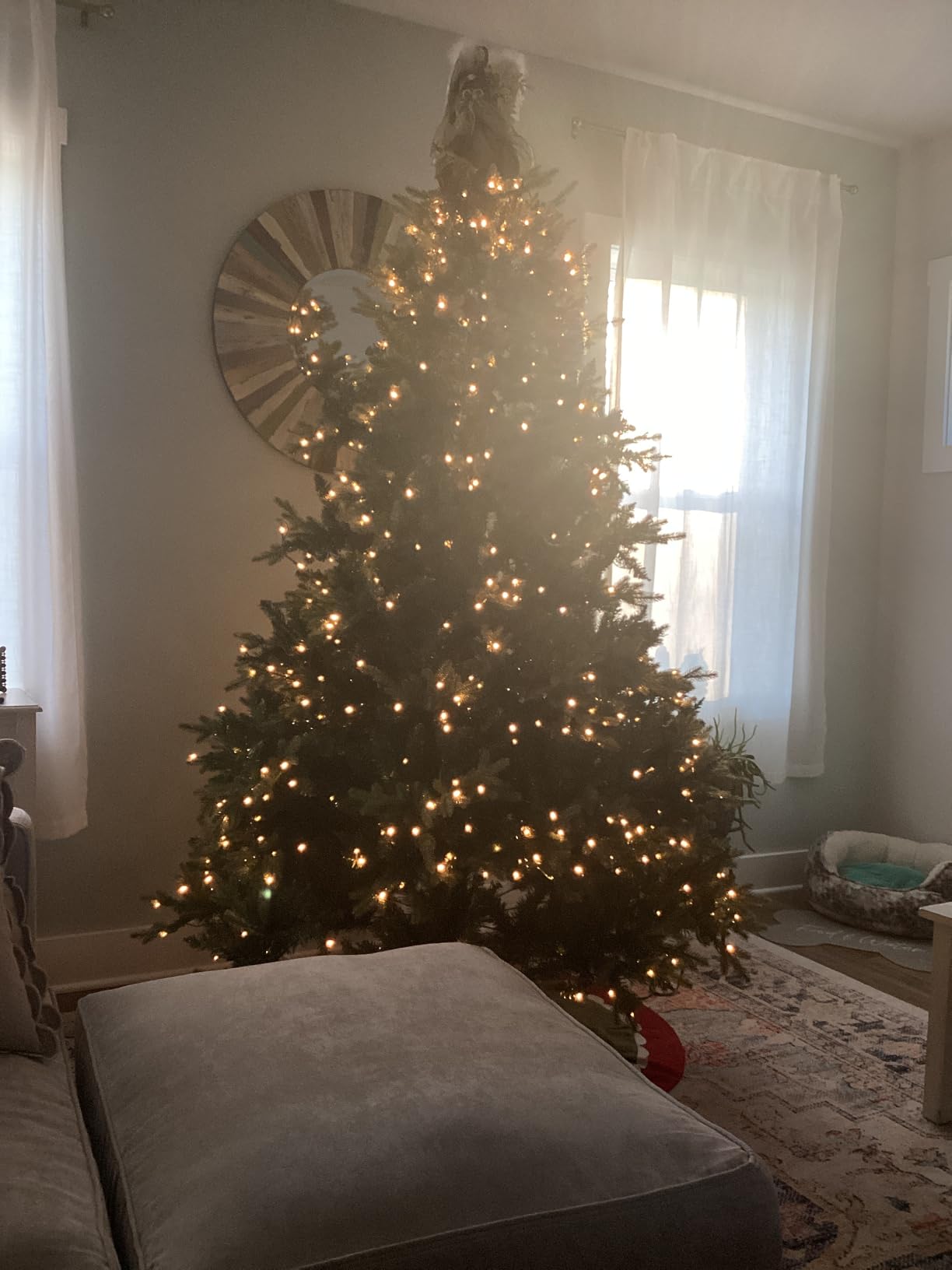Naomi Home Cynthia 7.5ft Prelit Artificial Christmas Tree with 3661 Branch Tips, 800 Warm Lights and Metal Stand, 60