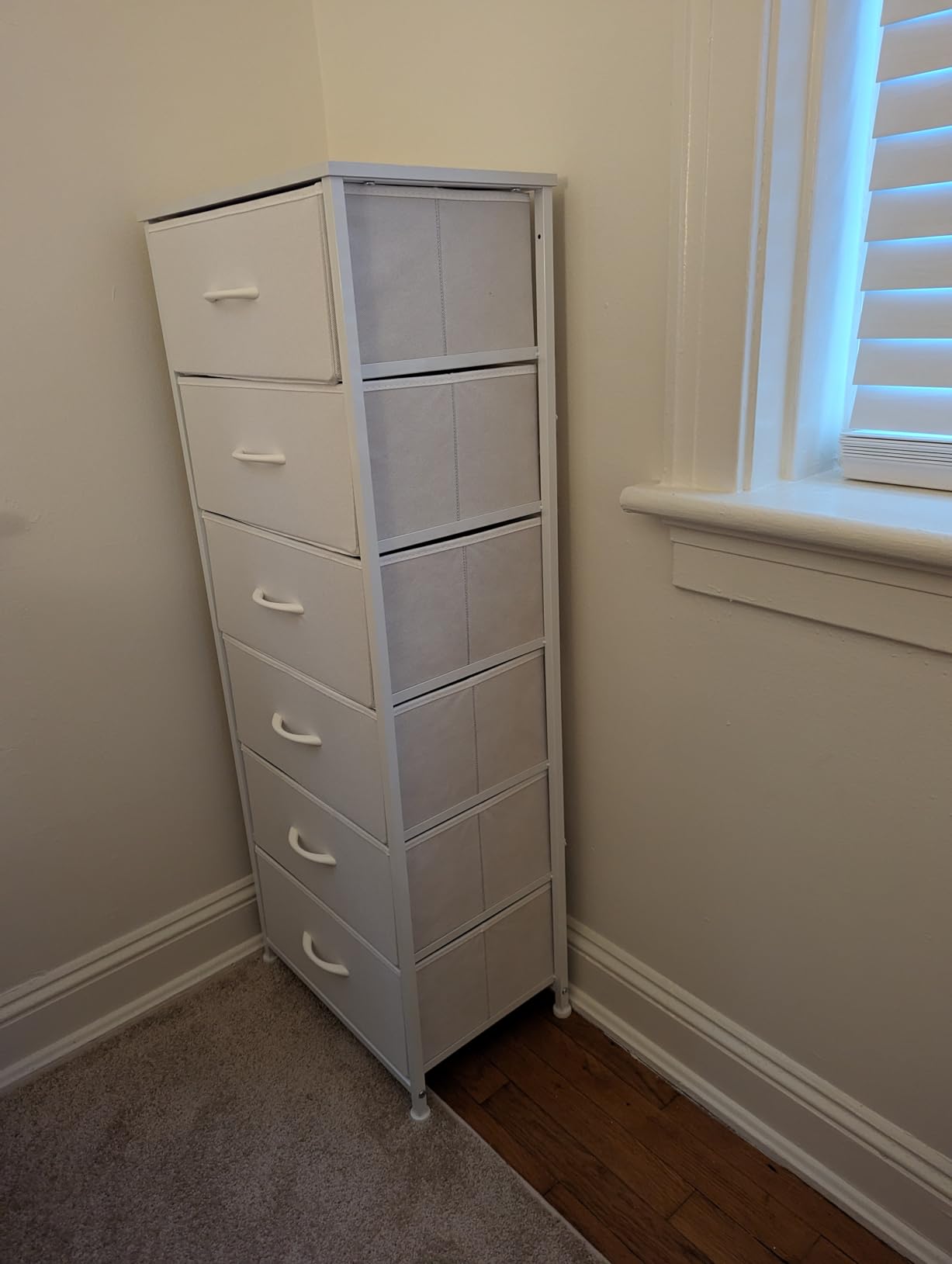 Crestlive Products Tall Dresser for Bedroom Vertical Storage Tower - Sturdy Steel Frame, Wood Top, Easy Pull Fabric Bins, Handles - Organizer Unit for Hallway, Entryway, Closets - 6 Drawers (White) customer photo 2