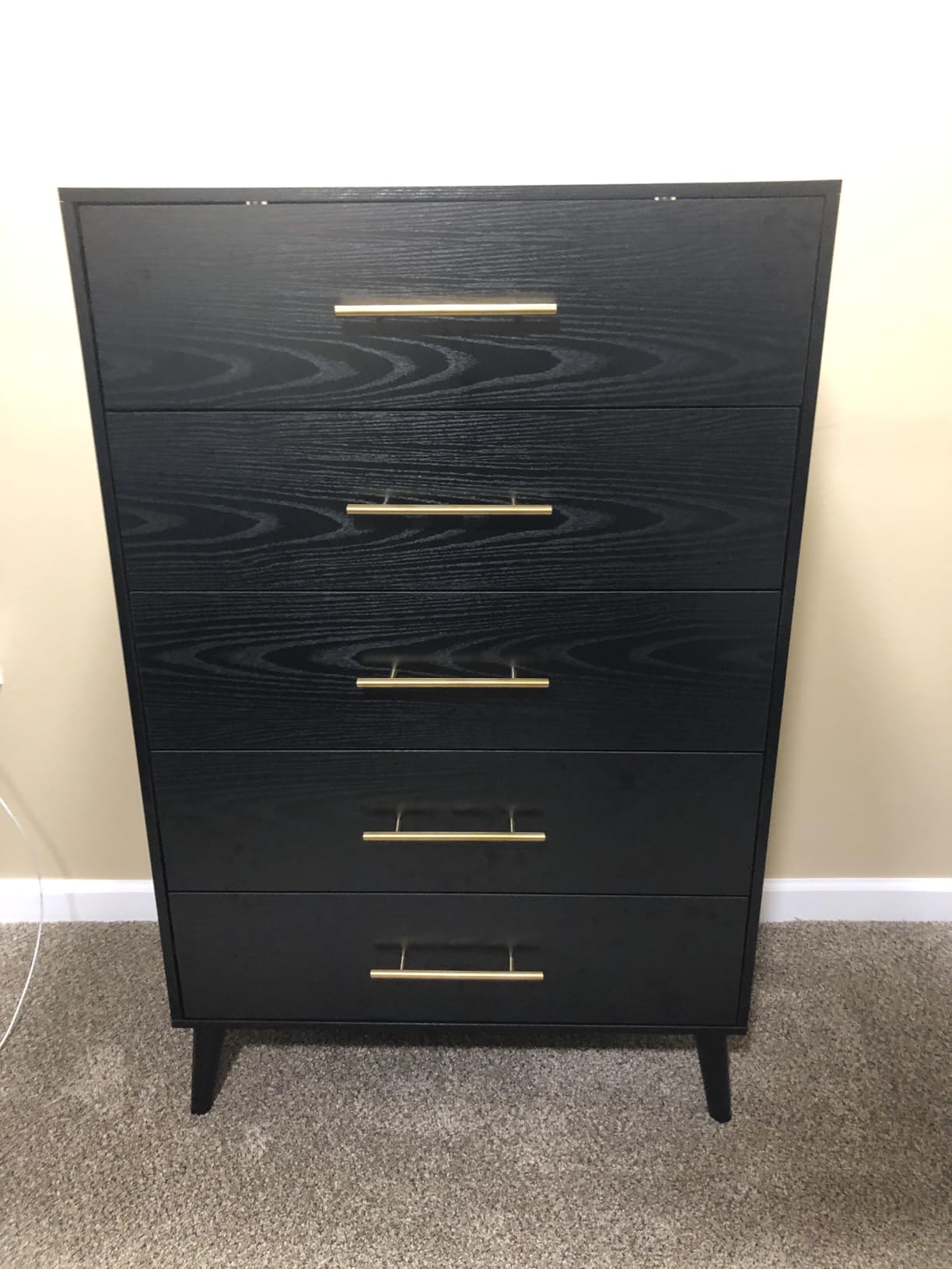 Aiho 5 Drawer Dresser, Tall Dresser with Metal Handles, Wood Storage Organizer for Bedroom, Hallway, or Entryway, White customer photo 2