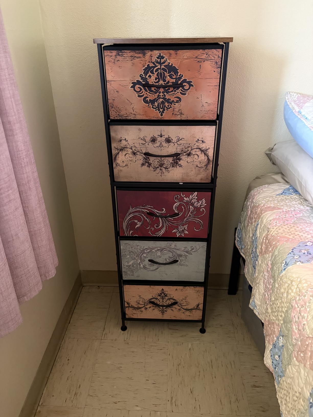 WLIVE Fabric Dresser, 5-Drawer Tall Dressers for Bedroom, Storage Dresser Organizer with Fabric Bins, Wood Top, Sturdy Steel Frame, Chest of Drawers for Closet, Hallway, White customer photo 1