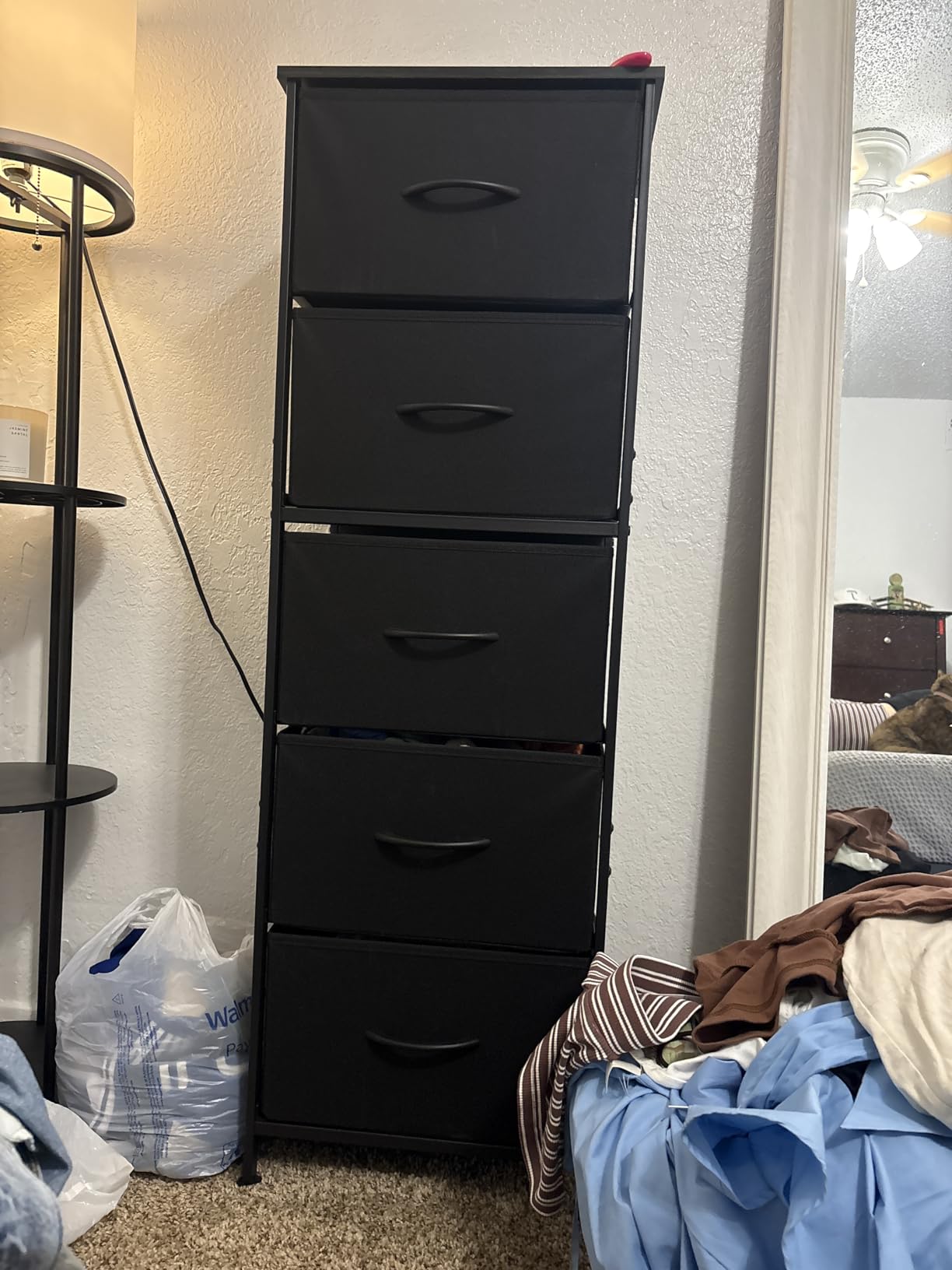 WLIVE Fabric Dresser, 5-Drawer Tall Dressers for Bedroom, Storage Dresser Organizer with Fabric Bins, Wood Top, Sturdy Steel Frame, Chest of Drawers for Closet, Hallway, White customer photo 2