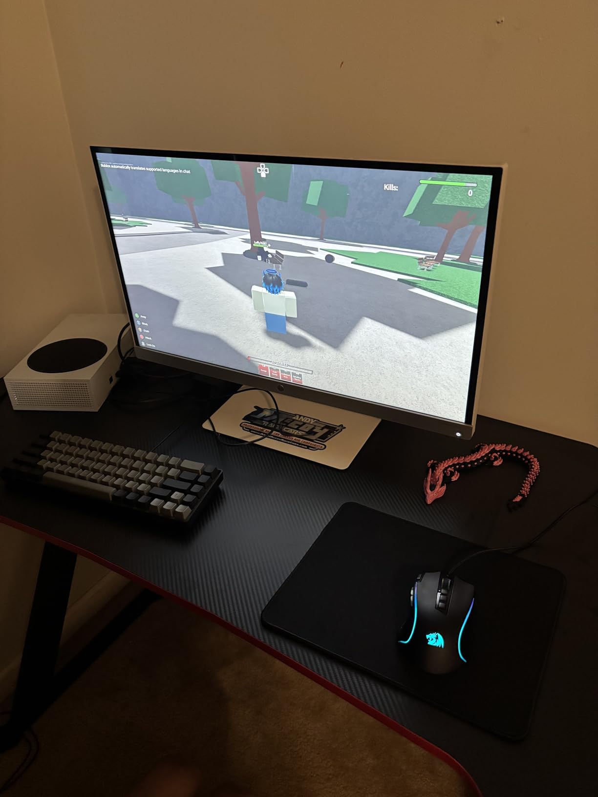 PayLessHere 47 Inch Gaming Desk PC Carbon Fiber Table Ultimate Gamer Workstation with Cup Holder & Headphone Hook for Home Office, Blue customer photo 2