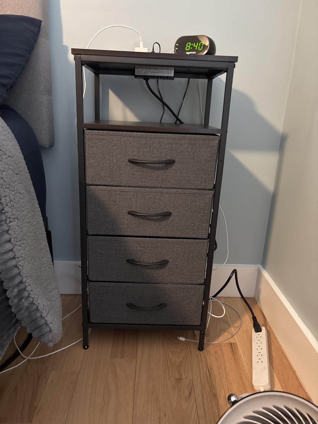 Huuger Nightstand with Charging Station, 27.6 Inch Bedside Table with Fabric Drawers, End Table with USB Ports and Outlets, Night Stand for Bedroom, Rustic Brown customer photo 1