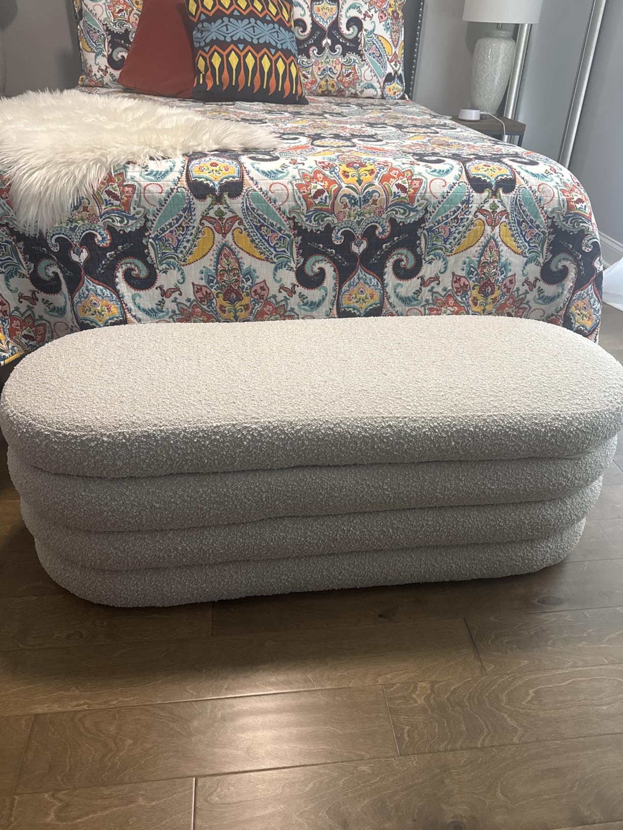 Busaurus Storage Ottoman Bench 49.2 Inch Upholstered Fabric Storage Bench for Bedroom End of Bed Aesthetic Large Oval Ottoman for Living Room Entryway, Ivory customer photo 1
