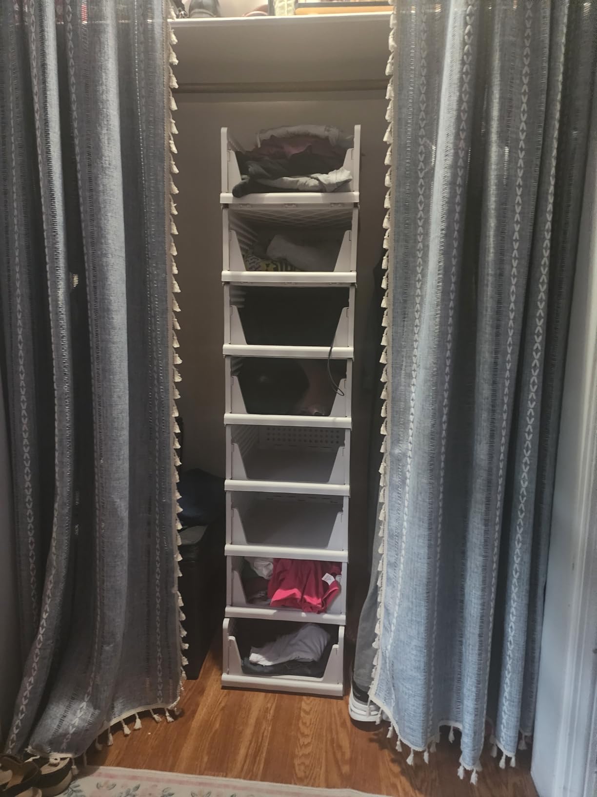 5 Pack Stackable Closet Storage Basket - Stackable Storage Bins, Multifunctional & Foldable Closet Organizer Waterproof, Wardrobe Cupboard Space-Saving Hat Storage Drawer Organizer, White customer photo 1