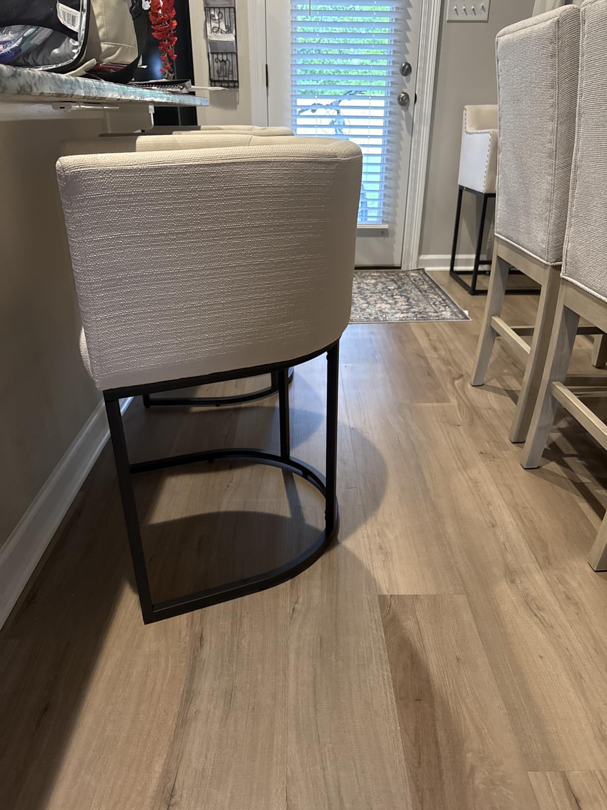RIVOVA Contemporary Cream Linen Bar Stools Set of 3, 29