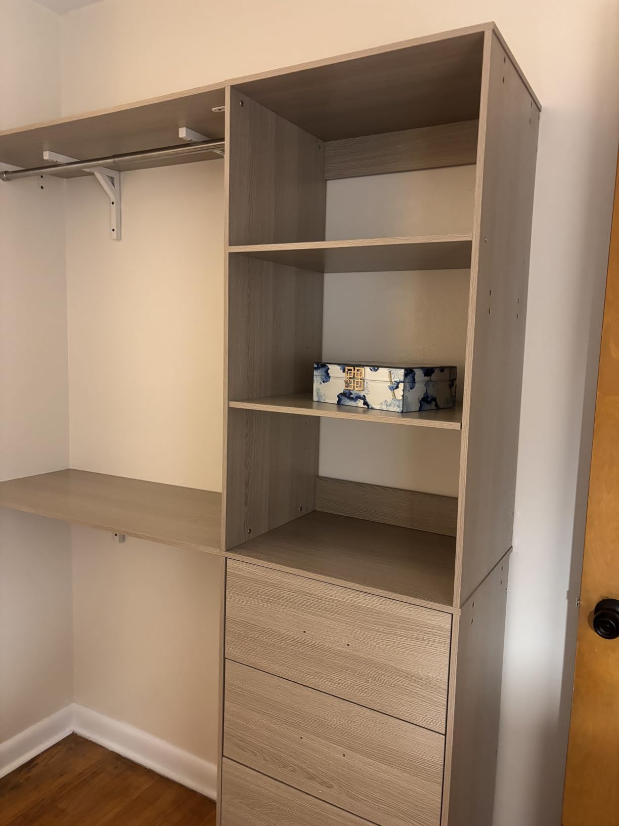 iSunirm 8FT Closet System, 96'' Closet Organizer System with 3 Hanging Rods, Wall Mount Bedroom Wardrobe with 3 Drawers Walk-in Closet, Adjustable Cloth Garment Rack from 5 to 8FT, White customer photo 1