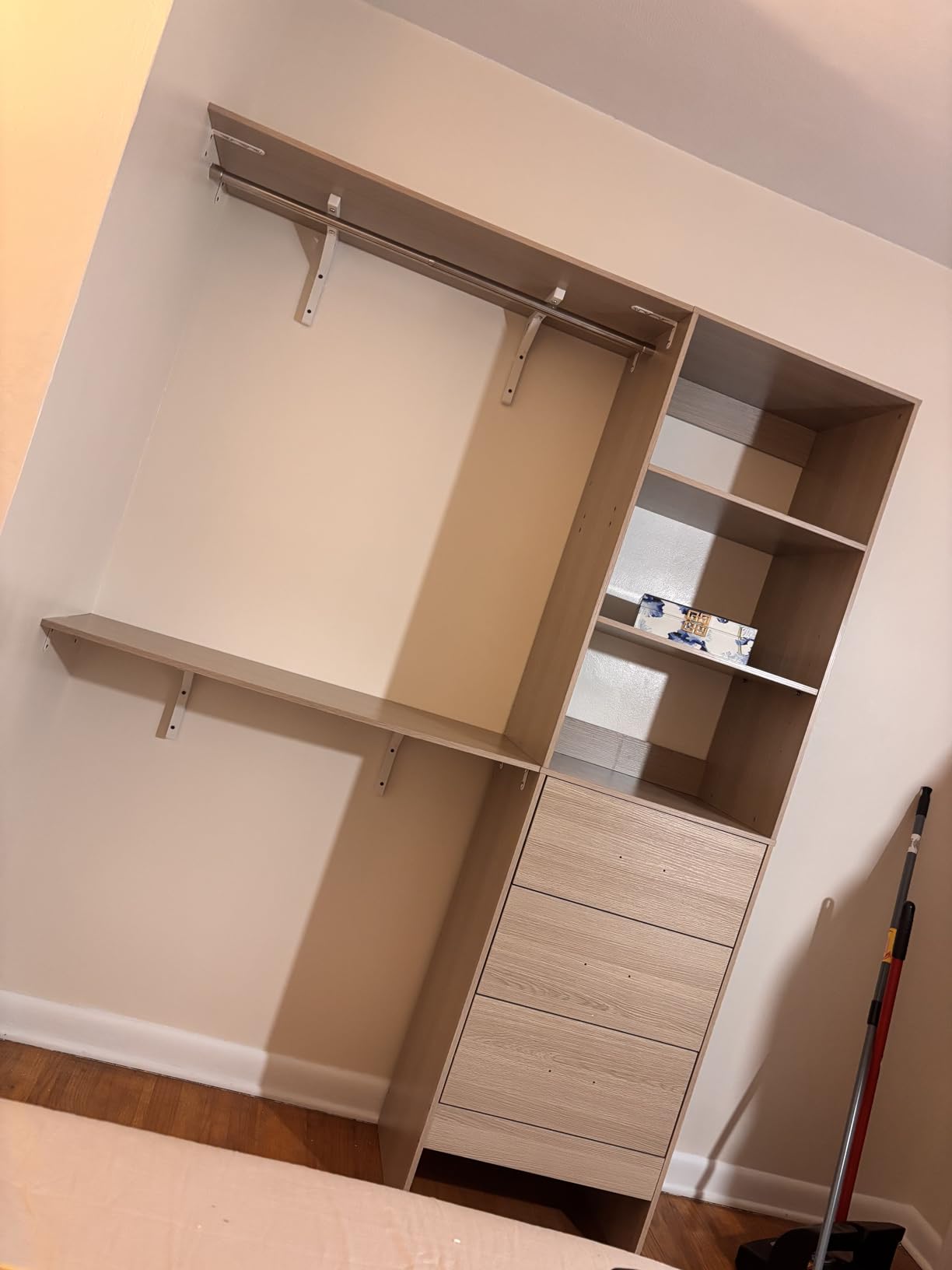 iSunirm 8FT Closet System, 96'' Closet Organizer System with 3 Hanging Rods, Wall Mount Bedroom Wardrobe with 3 Drawers Walk-in Closet, Adjustable Cloth Garment Rack from 5 to 8FT, White customer photo 2