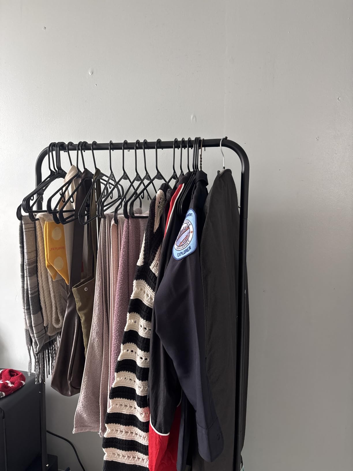 Sakugi Clothes Rack - Clothing Rack with Storage Mesh Shelf & Casters, Heavy-Duty Metal Clothing Rack for Hanging Clothes, Dresses, Coats, Large Load Capacity, Easy Assembly, Black, 28.0