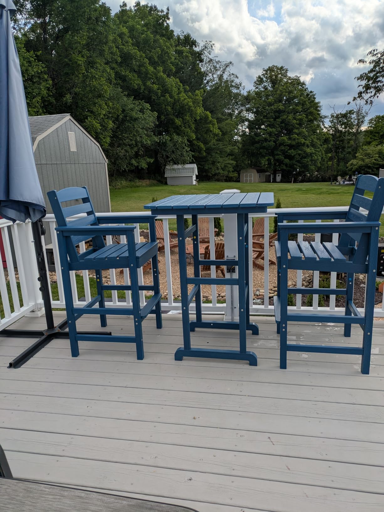 Balcony Adirondack Chairs and Table 3 Pieces Set, Adirondack Bar Height Chairs Set of 2 and Bar Table, Outdoor Bar Stools Set for Bistro, Poolside, Backyard, Aruba customer photo 1