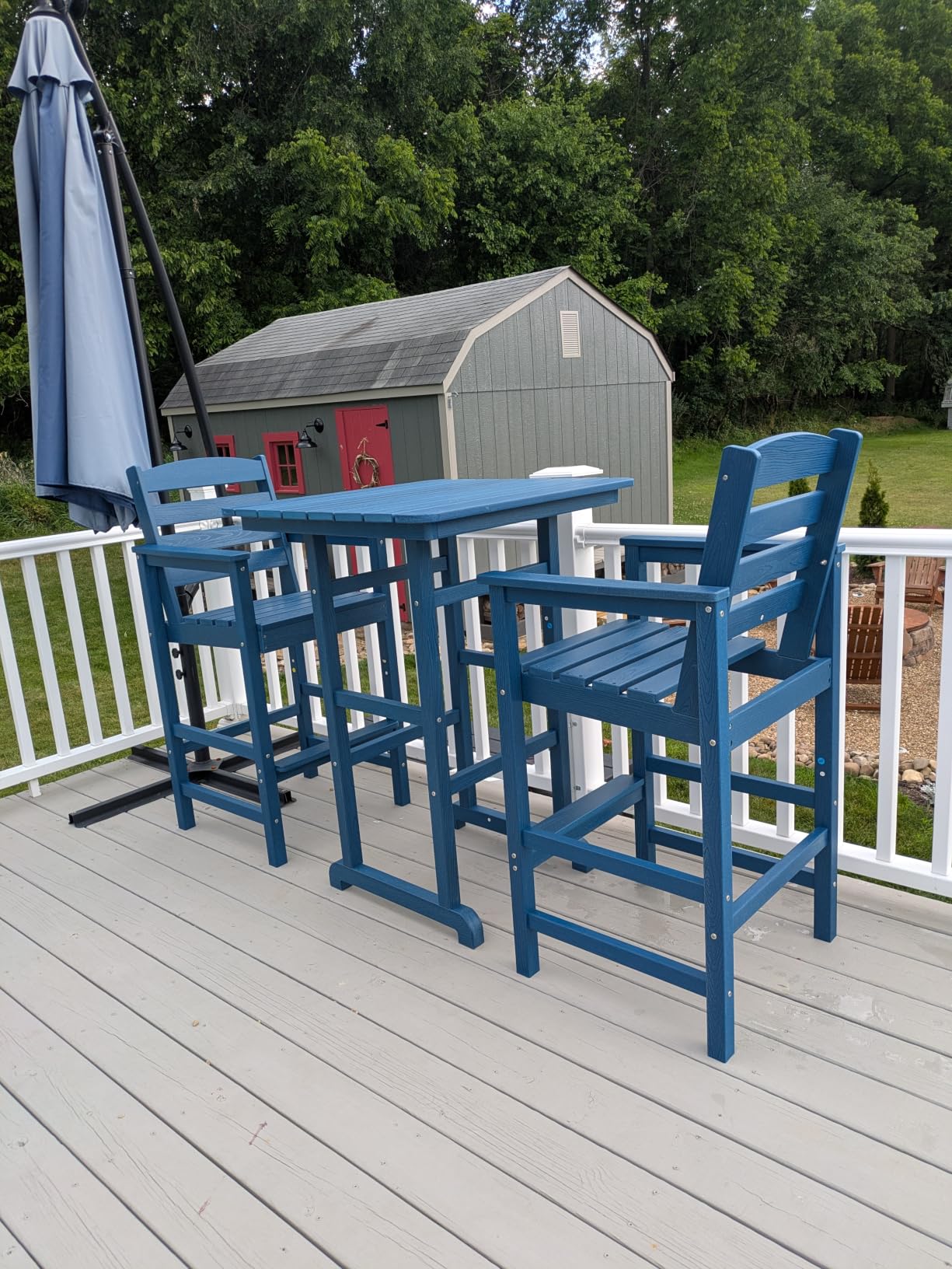 Balcony Adirondack Chairs and Table 3 Pieces Set, Adirondack Bar Height Chairs Set of 2 and Bar Table, Outdoor Bar Stools Set for Bistro, Poolside, Backyard, Aruba customer photo 2