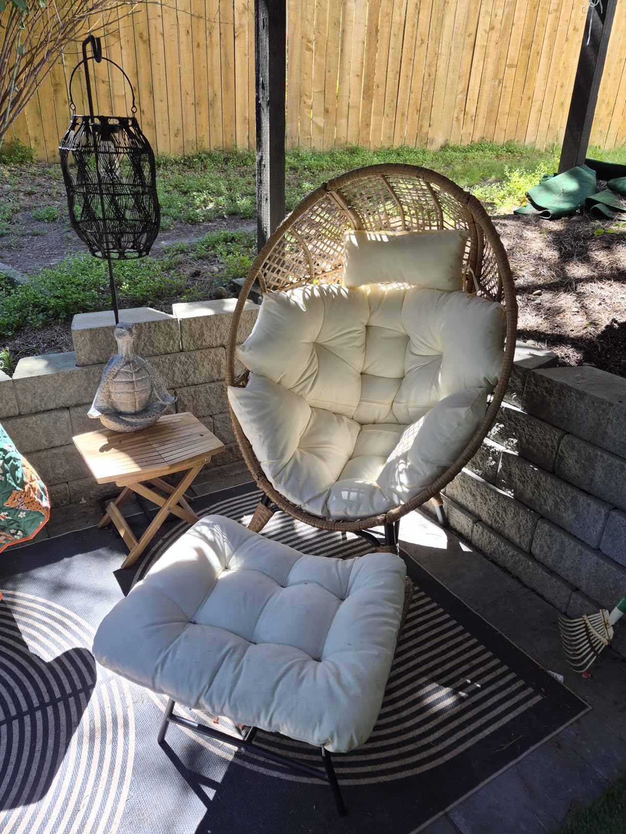 NICESOUL Wicker Egg Chair with Ottoman, Indoor Outdoor Egg Basket Lounge Chair w/Cushion, Oversized Egg Seat with Legs 440 Lbs, Comfy Cozy Boho Style Nest Chair w/Footrest for Patio, Balcony, Beige customer photo 1