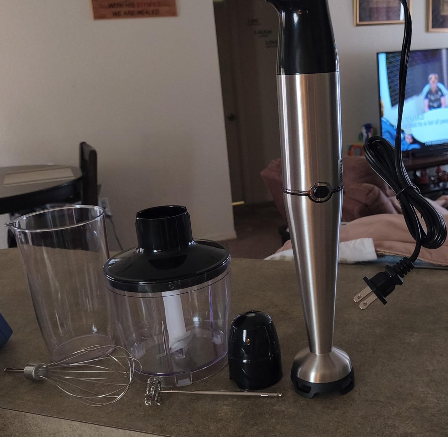 Turelar Immersion Blender Handheld Corded Hand Blenders Set 1100W, Trigger Variable Speed 5 in 1 Stick Emulsifier with Chopper, Whisk and Frother for Soup, Baby Food and Smoothies, Black customer photo 1