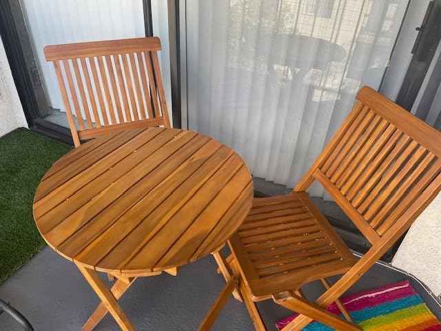 IDZO Natural 3-Piece Bistro Set: Foldable 400lbs Chairs, 220lbs Shelf Table, FSC Acacia Wood, Washable Cushions, Ergonomic Patio Bistro Sets Design customer photo 1