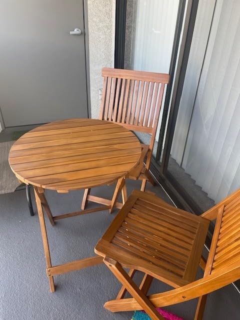IDZO Natural 3-Piece Bistro Set: Foldable 400lbs Chairs, 220lbs Shelf Table, FSC Acacia Wood, Washable Cushions, Ergonomic Patio Bistro Sets Design customer photo 2