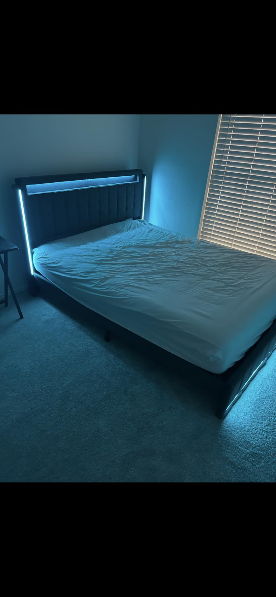CSZZD Queen Bed Frame with Adjustable Headboard & LED Lights, Upholstered Platform Bed Frame Queen Size with Type-C & USB Charging Station, Heavy Duty Metal Bed Frame, No Box Spring Needed, Dark Grey customer photo 1