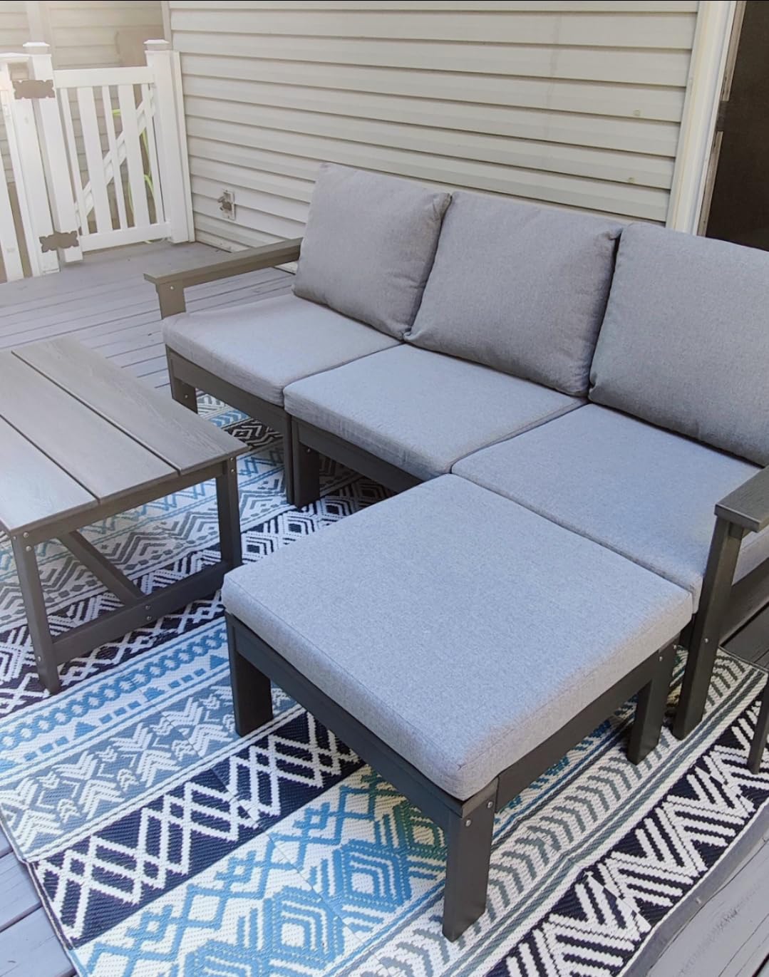 SERWALL HDPE Patio Furniture Set, 7-piece Outdoor Sectional Sofa Set, All Weather Outdoor Couch Set for Deck, Lawn, Grey Frame with Khaki Cushion customer photo 2
